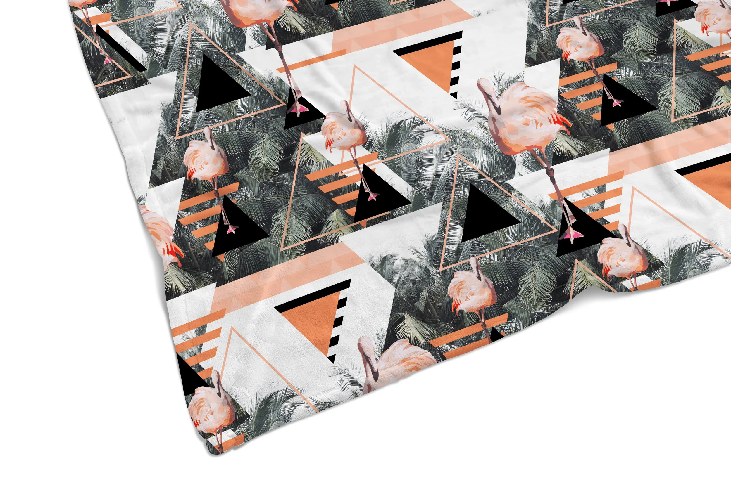 Black Beach Flamingos - Fleece Blanket Corner Close Up.jpg