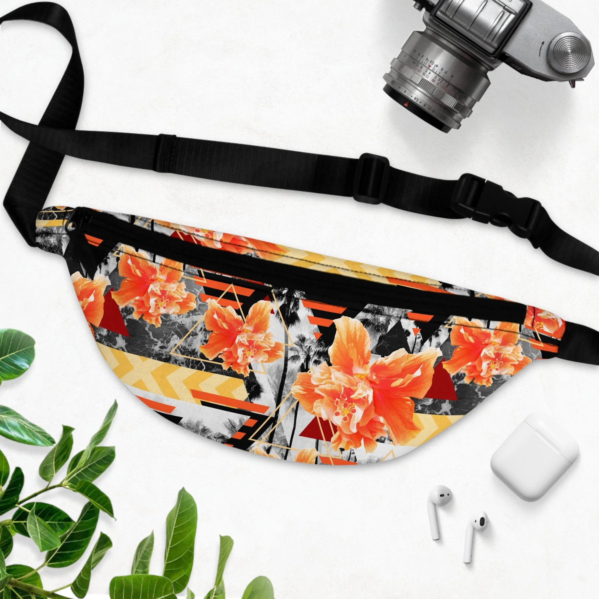 Wild Orange Hibiscus - Fanny Pack - Flat Lay.png