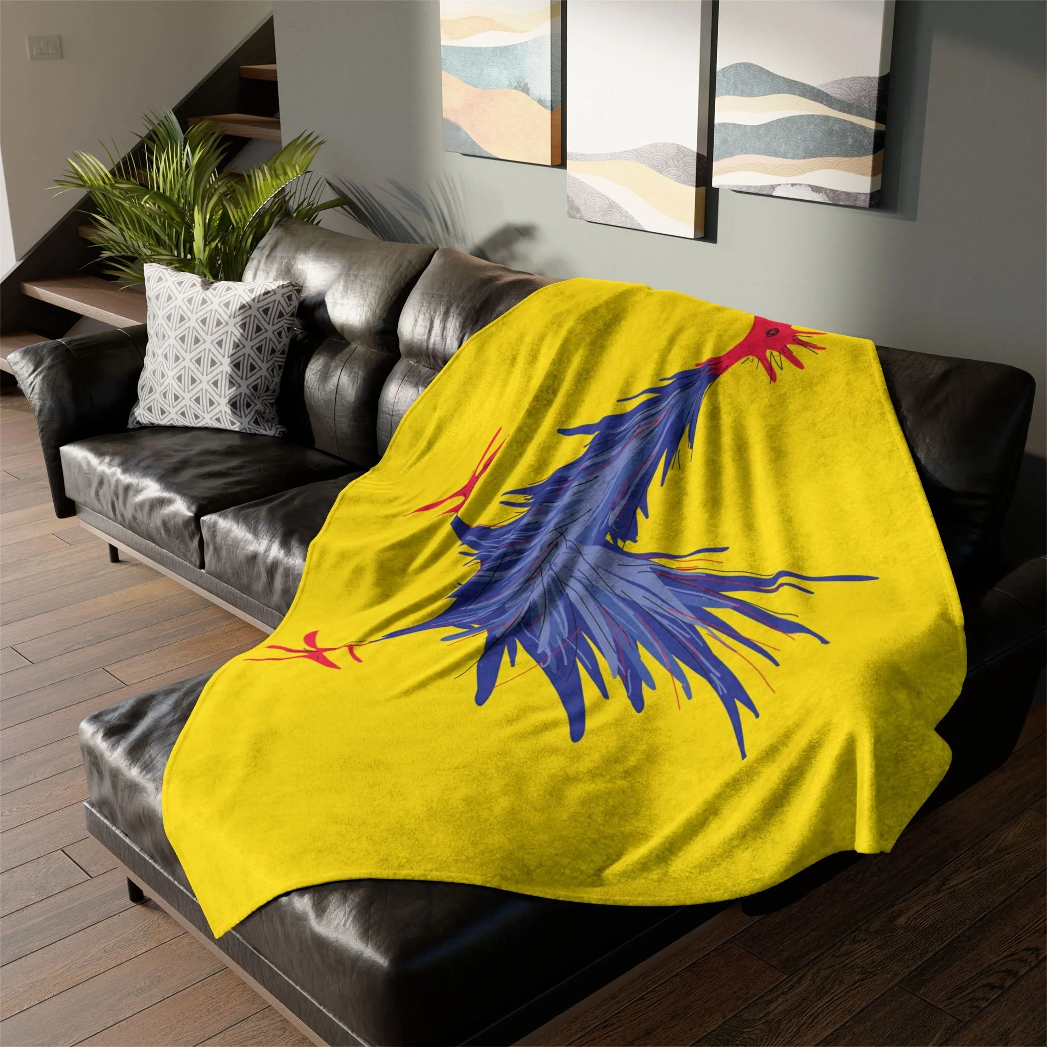 Rooster by Elisabeth Maurland - Fleece Blanket on Couch 1.png