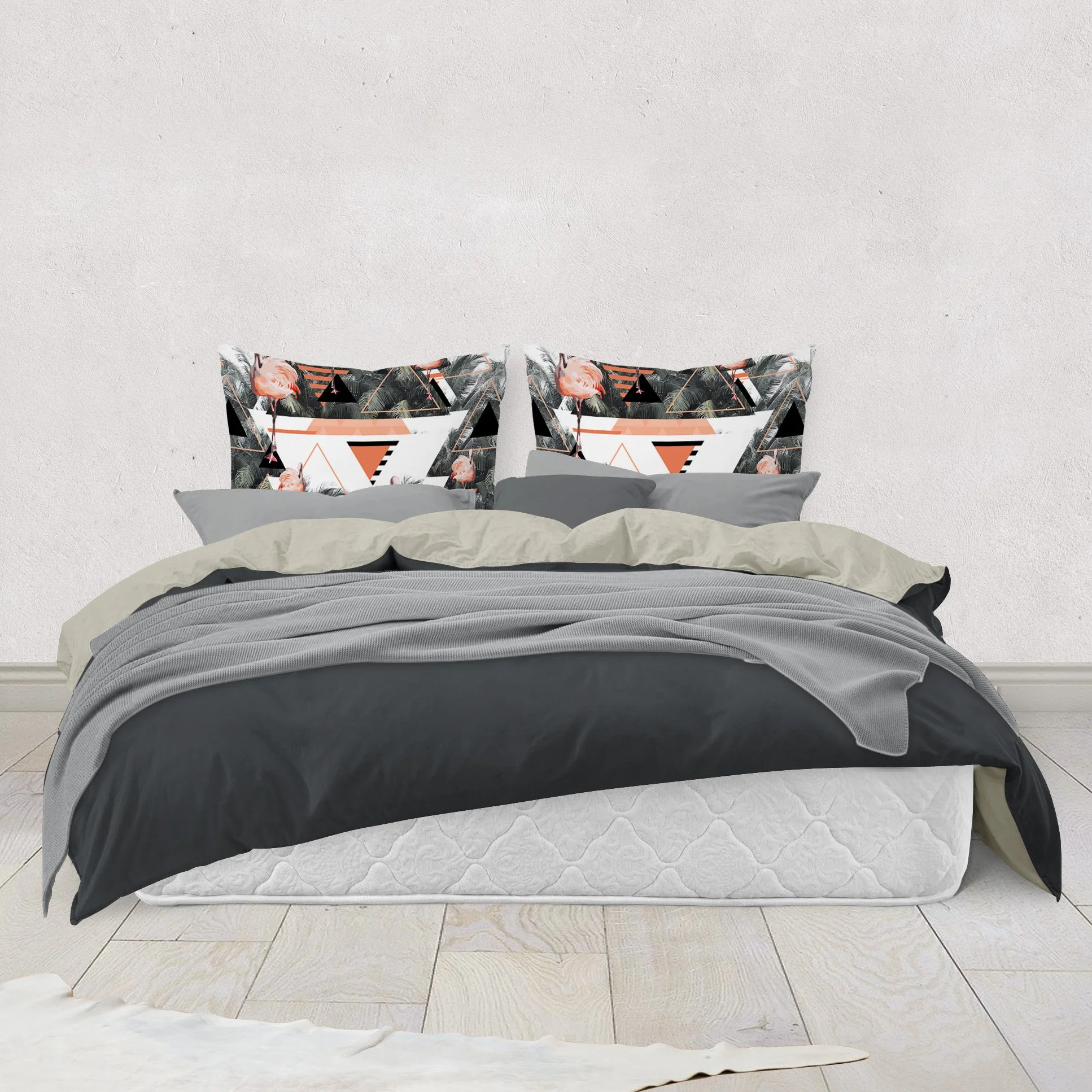 Black Beach Flamingos - Pillows on Bed.jpg