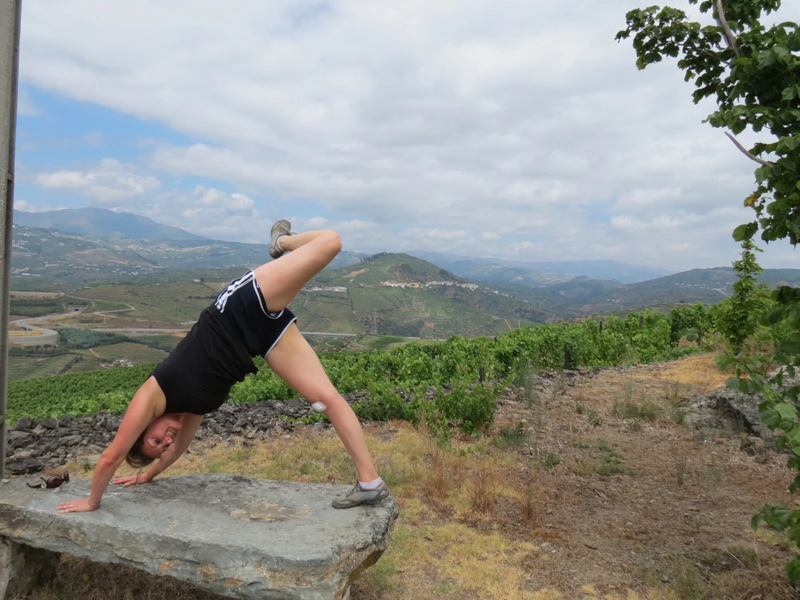 Morning yoga in the vineyards of Quinta do Vallado, Portugal