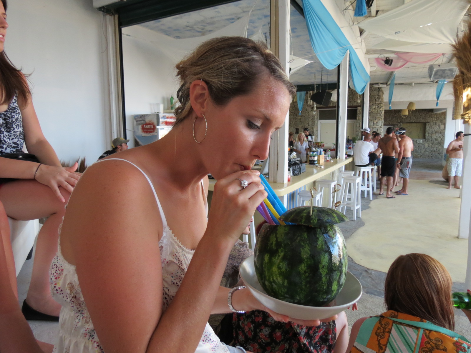 Sipping a fresh juice in Mykonos, Greece