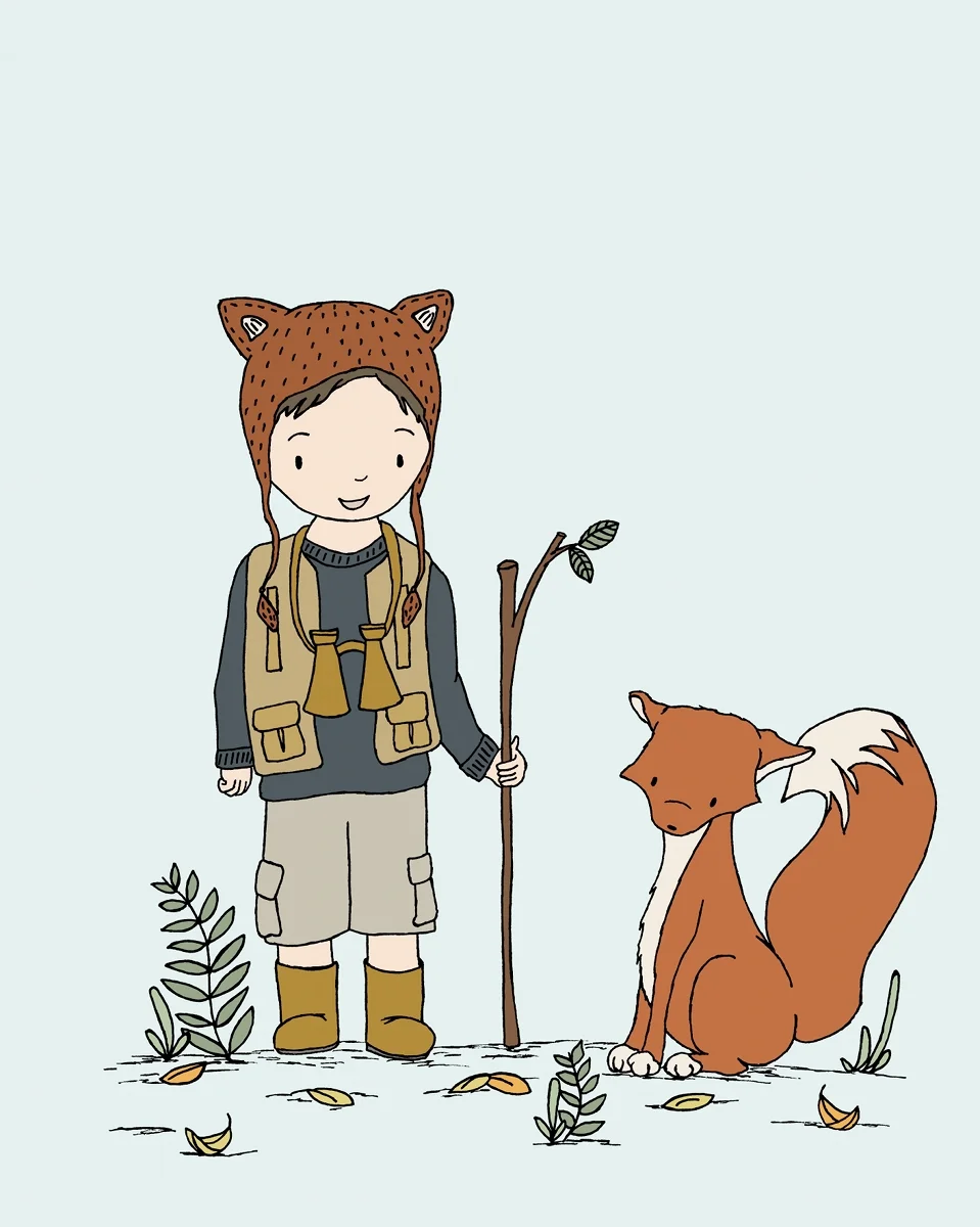Woodland Nursery Art - Boy and Fox Adventure Pals - by Sweet Melody Designs