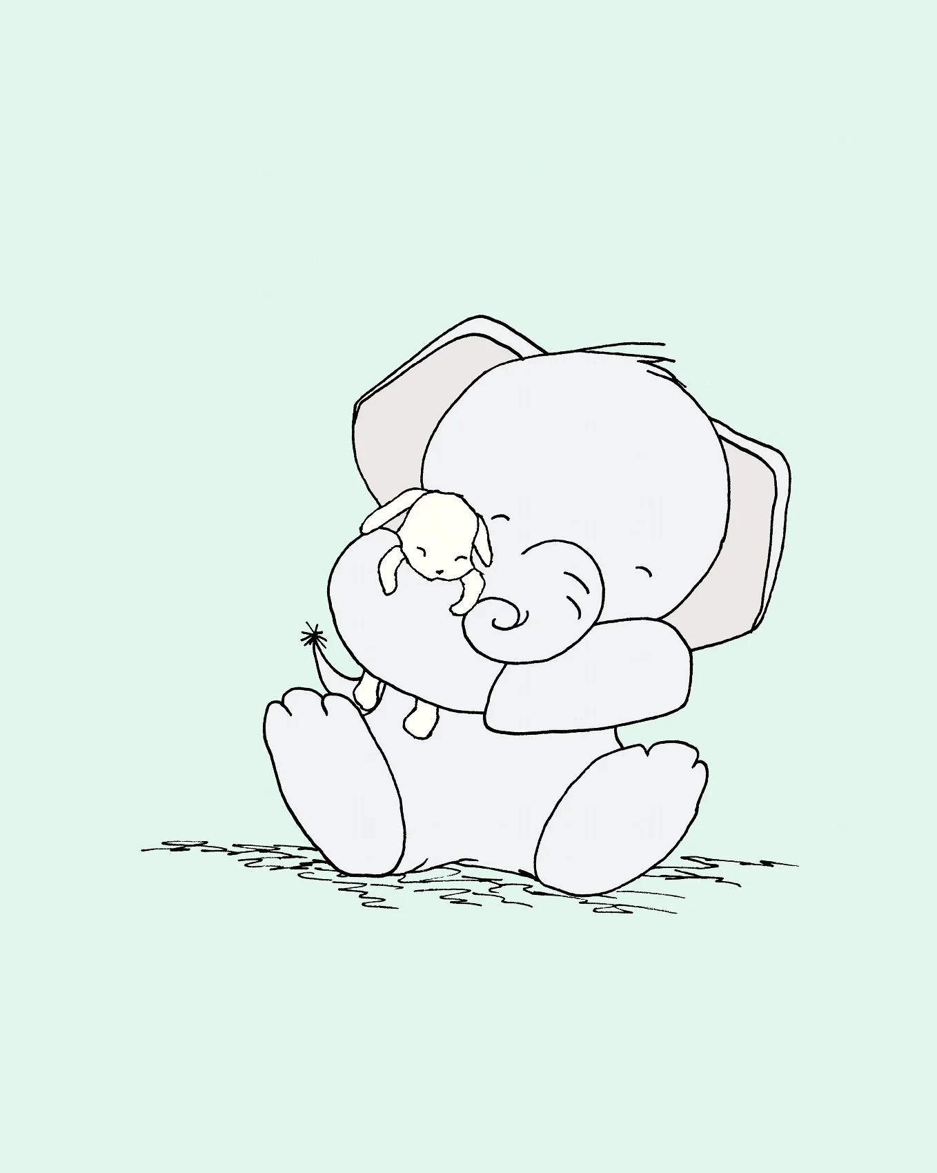 Elephant Nursery Art - Elephant and Bunny - Snuggles