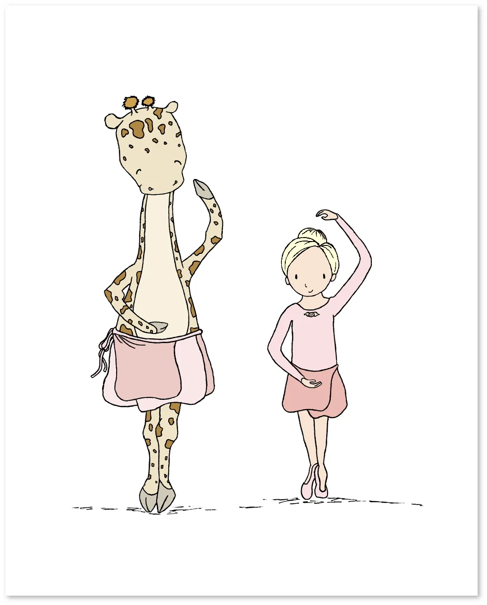Girl Nursery Art - Girl and Giraffe Ballet Lessons