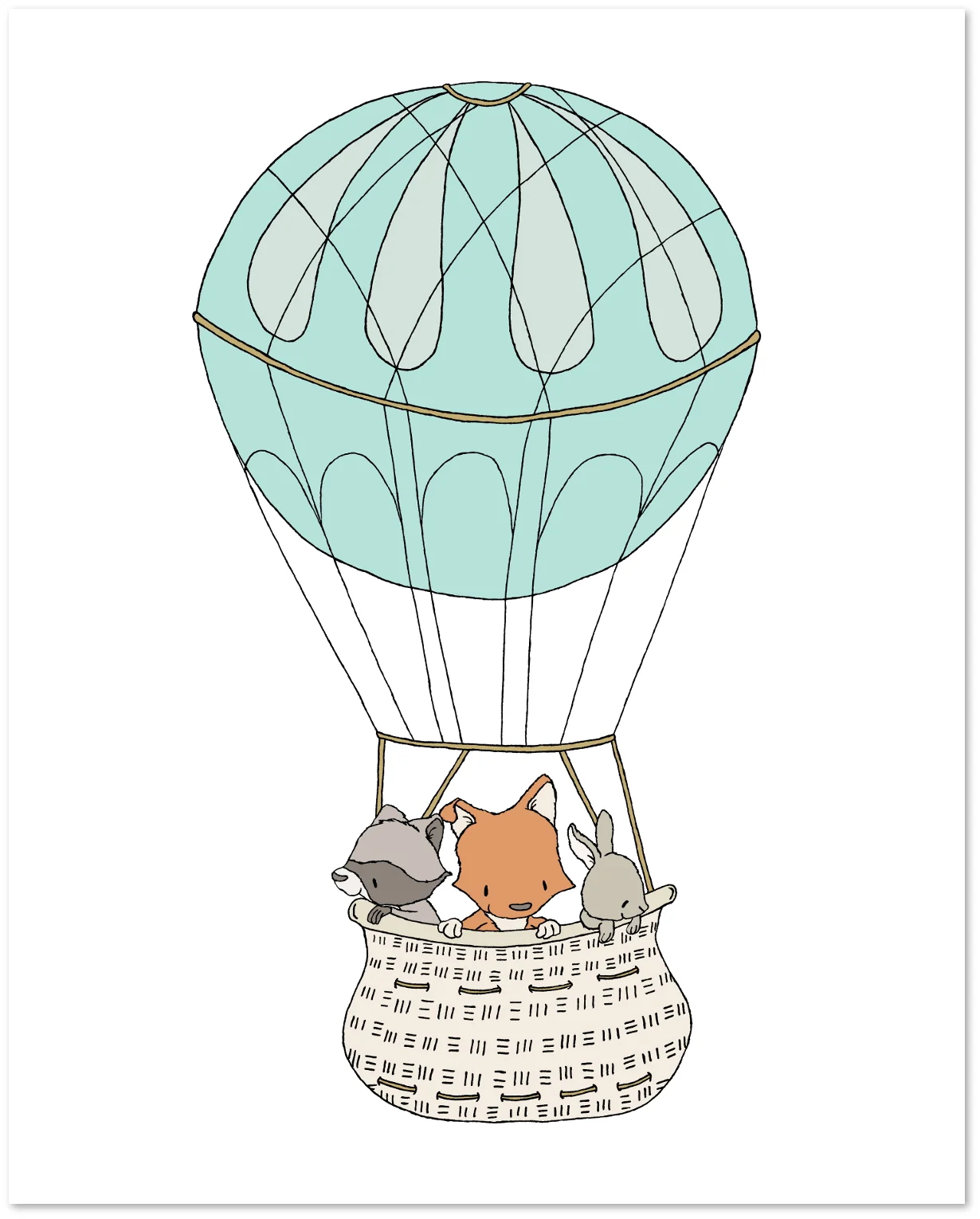 Woodland Nursery Art -- Up In The Clouds -- Woodland Friends Hot Air Balloon