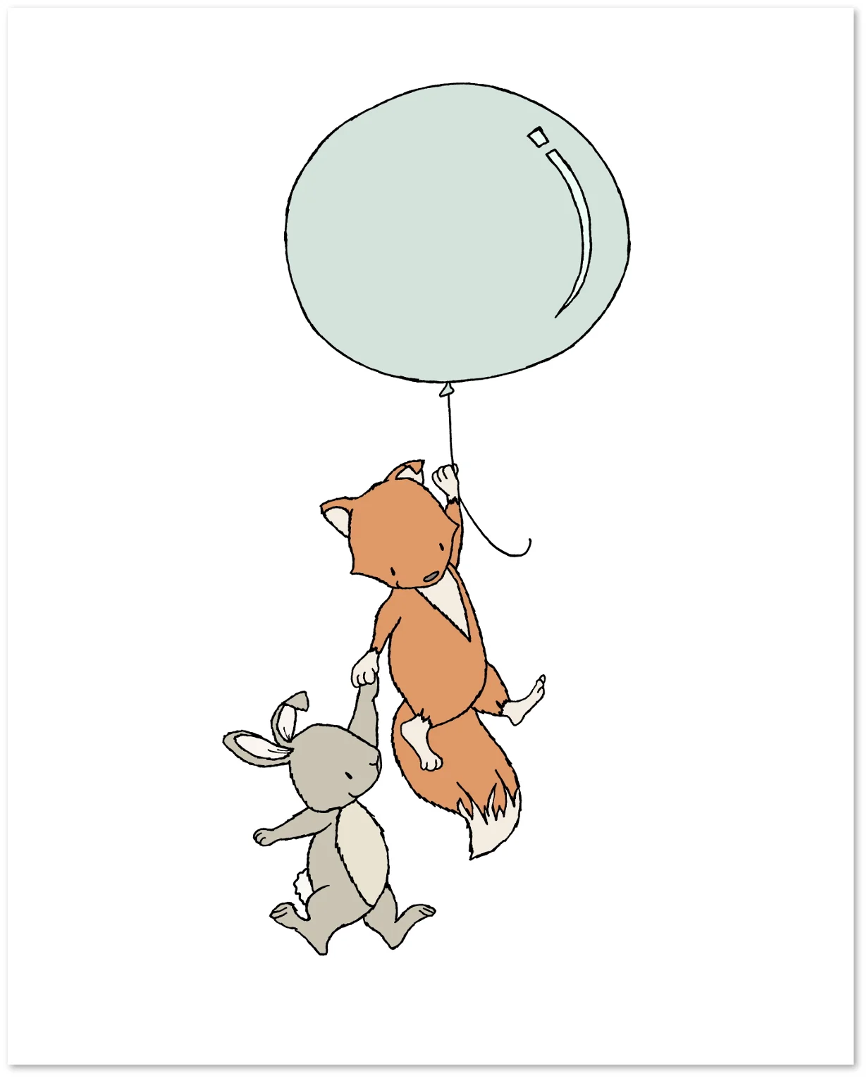Woodland Nursery Art - Fox and Bunny Balloon - by Sweet Melody Designs