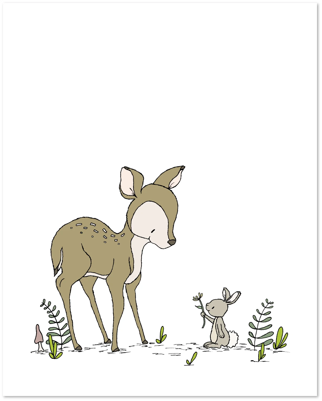 Woodland Nursery Art - Deer and Bunny Friends - Flower Gift - Deer Nursery Art - by Sweet Melody Designs