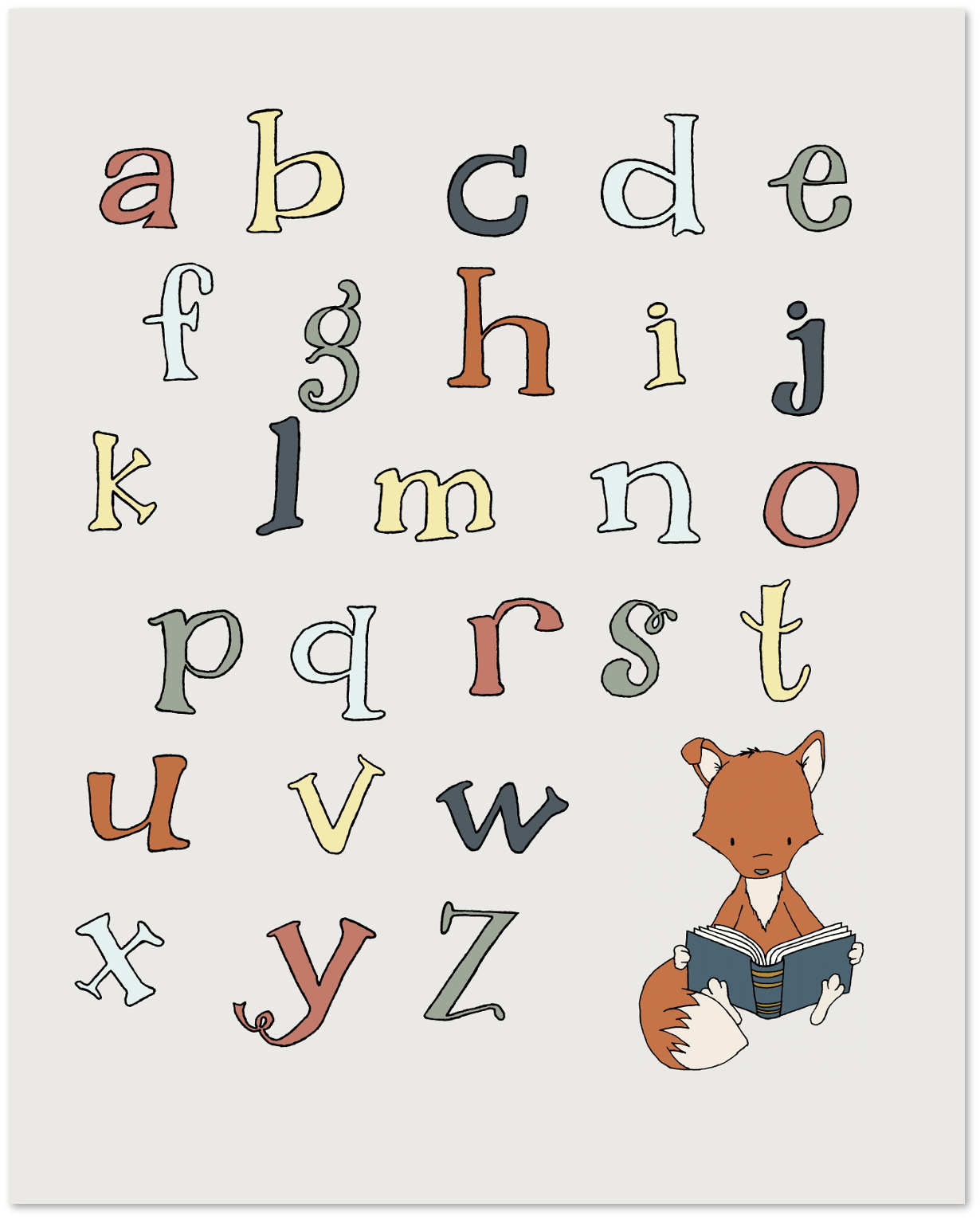 Woodland Nursery Art - ABC Alphabet Fox - Fox Nursery Art - by Sweet Melody Designs