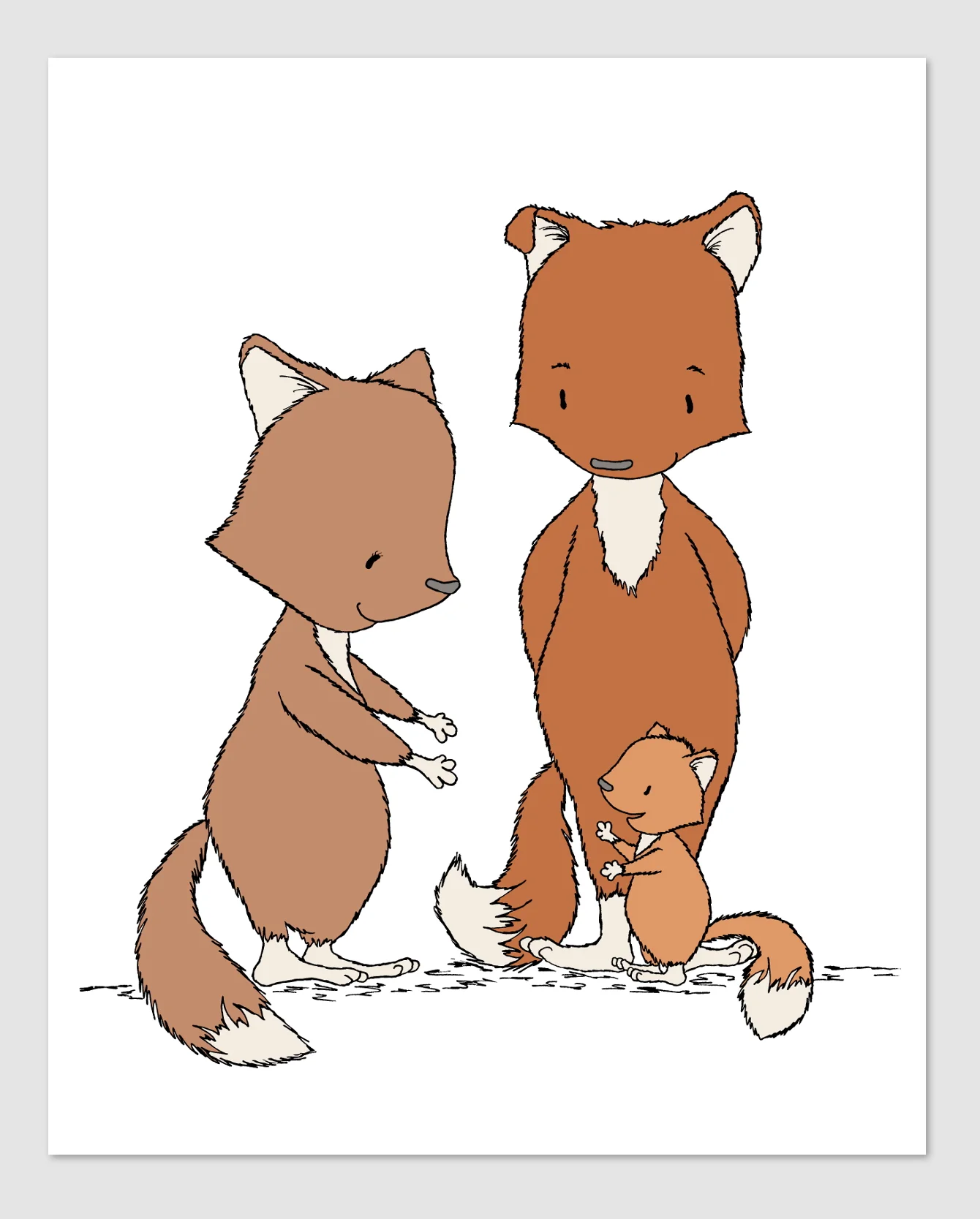 Woodland Nursery Art - Foxes Family of Three - Fox Nursery Art