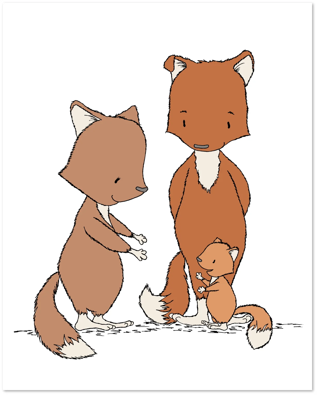 Woodland Nursery Art - Foxes Family of Three - Fox Nursery Art