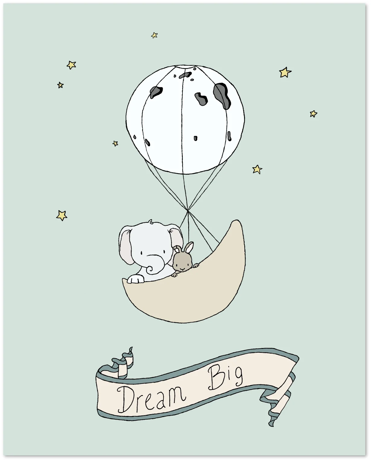 Elephant Nursery Art - Elephant and Bunny Moon Balloon - Dream Big