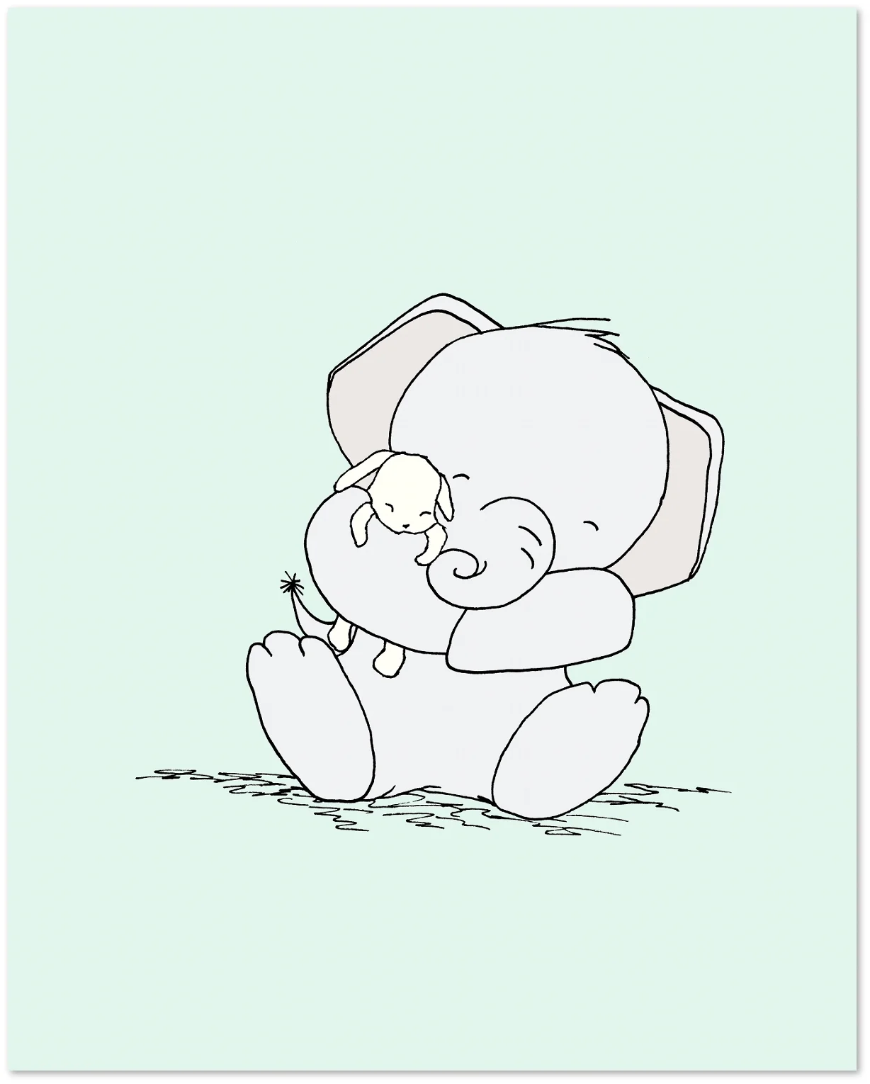 Elephant Nursery Art - Elephant and Bunny - Snuggles