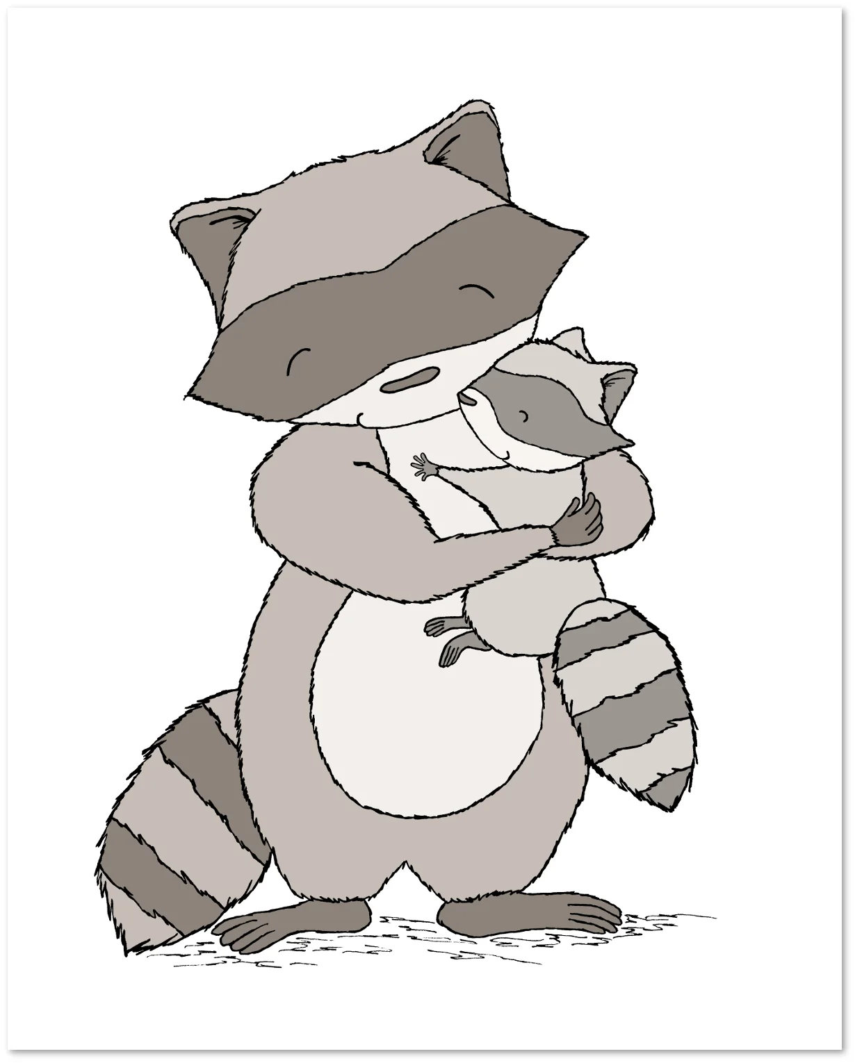 Woodland Nursery Art - Raccoon Mama And Baby Hug