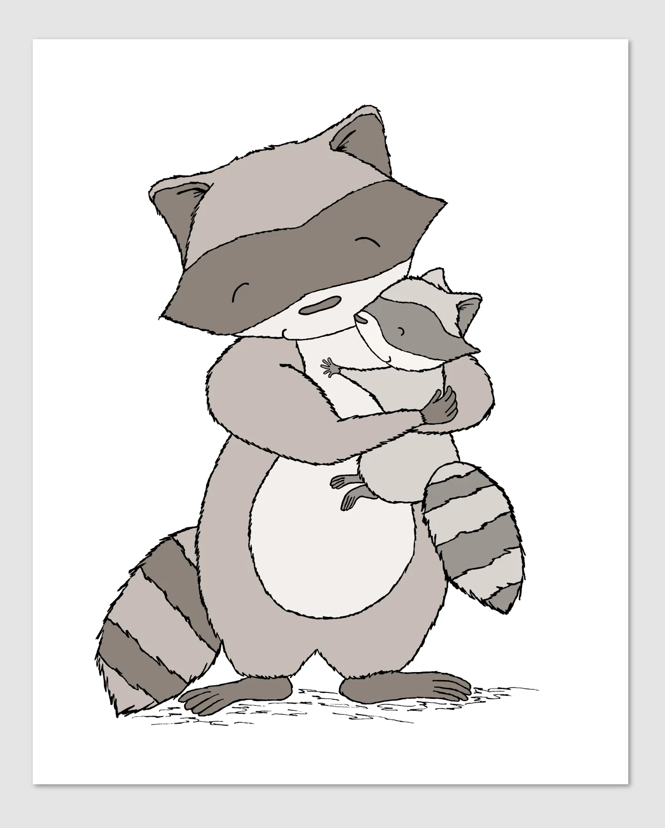 Woodland Nursery Art - Raccoon Mama And Baby Hug