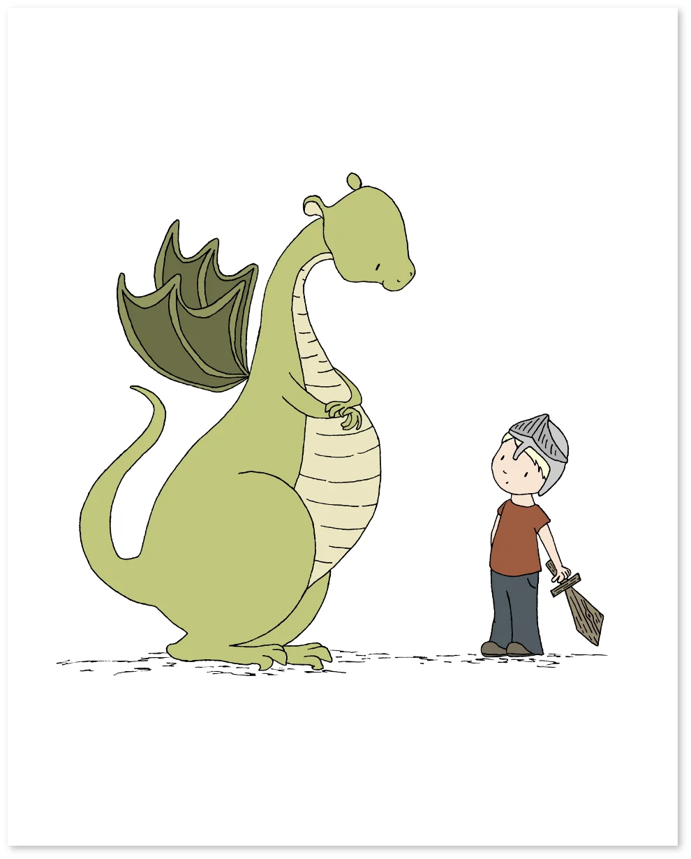 Dragon Nursery Art - Boy Meets Dragon - Boy Nursery Art