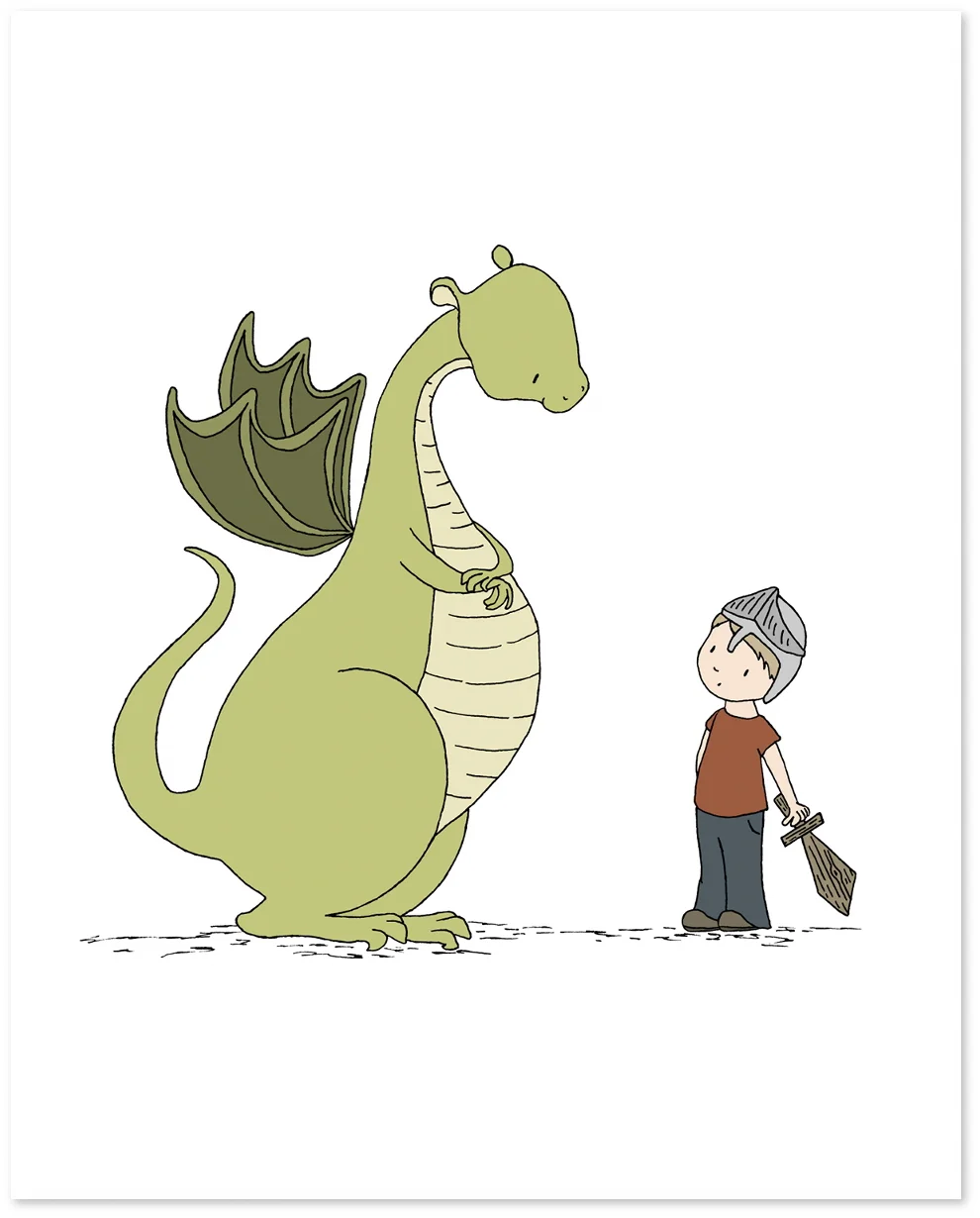 Dragon Nursery Art - Boy Meets Dragon - Boy Nursery Art