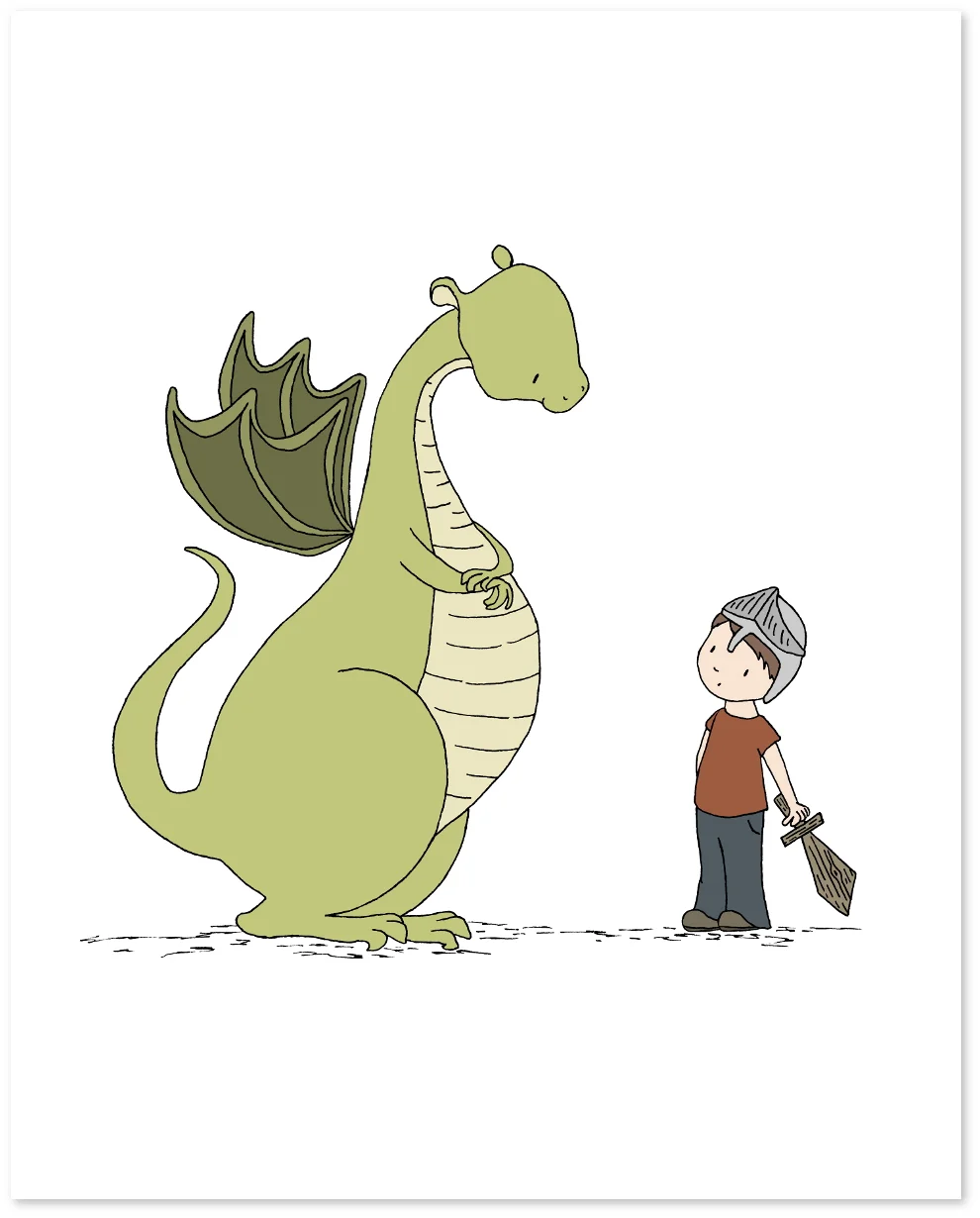 Dragon Nursery Art - Boy Meets Dragon - Boy Nursery Art