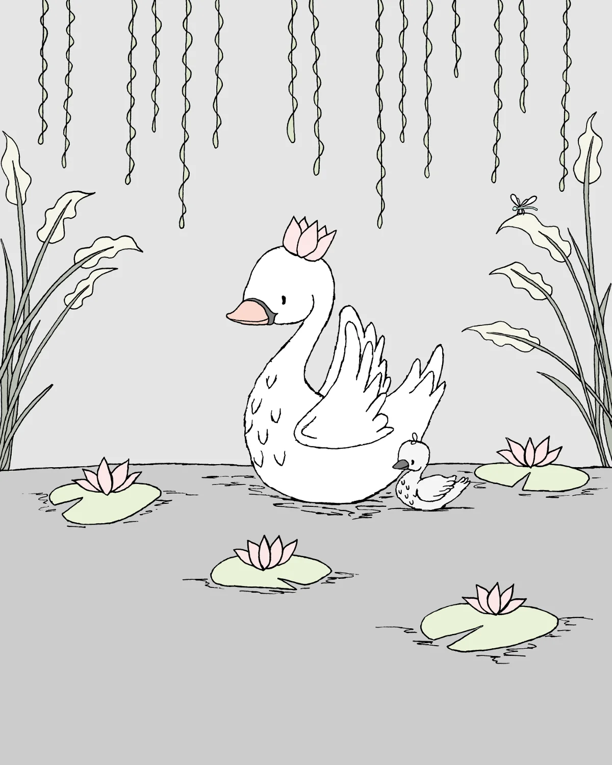 Swan Nursery Art - Royal Swan Mama and Baby - by Sweet Melody Designs