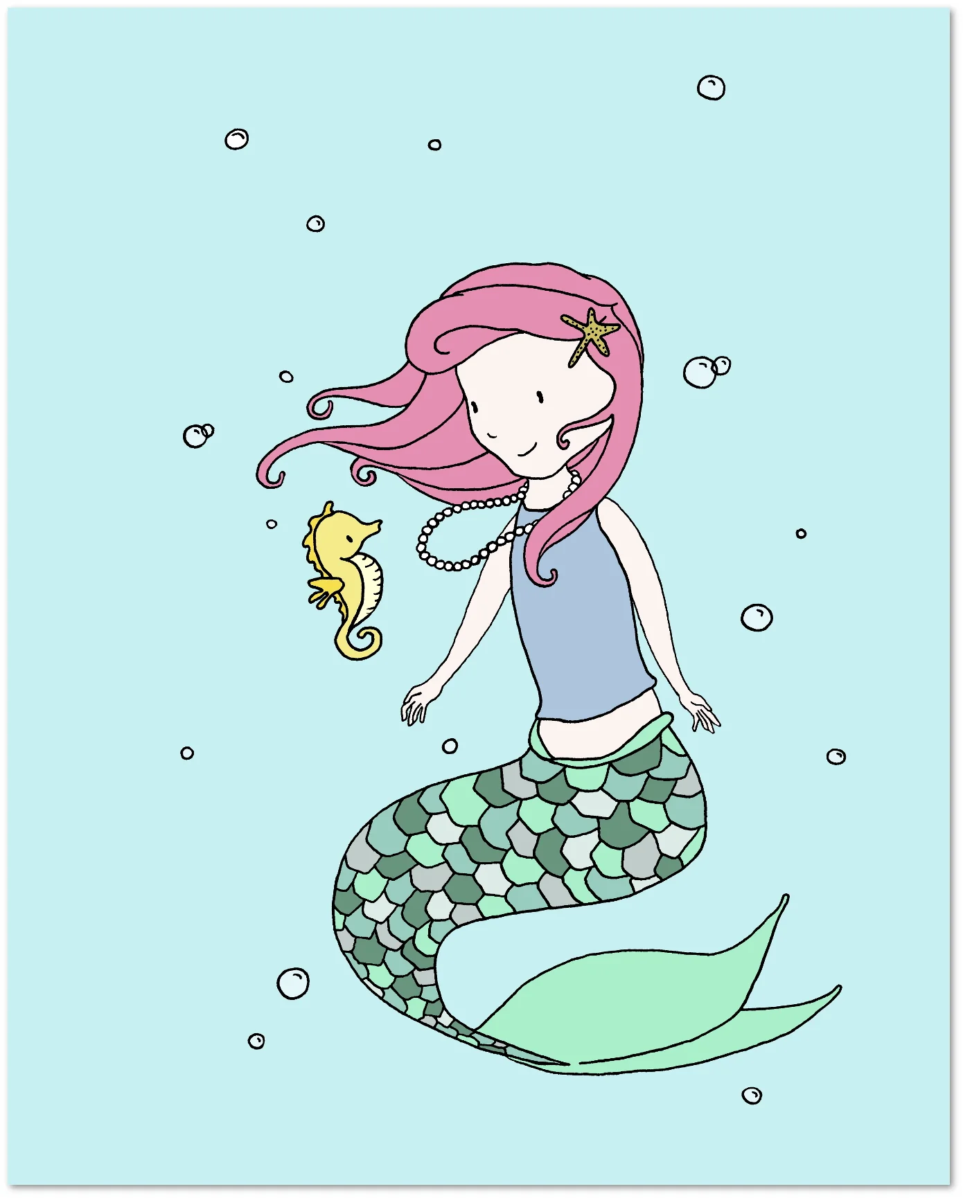 Mermaid Nursery Art - Hello Little Seahorse - Girl Nursery Art
