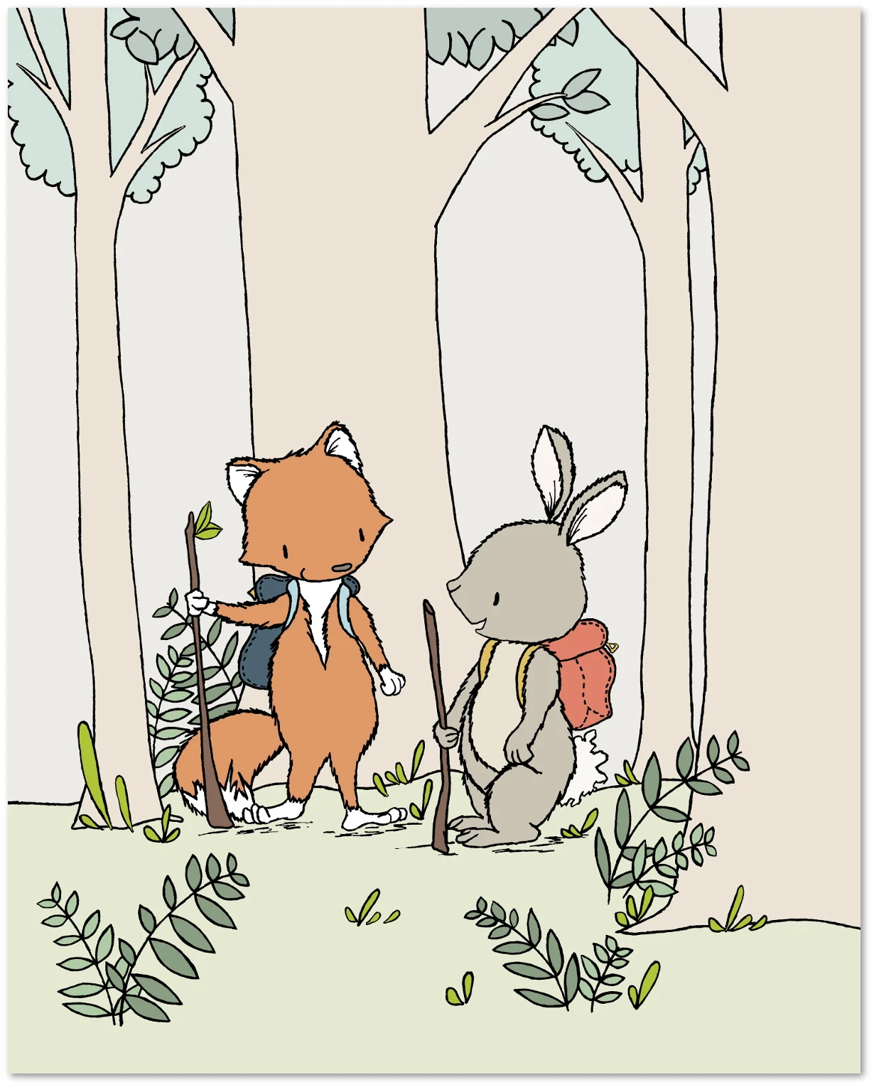 Woodland NurseryArt - Fox and Bunny Walk In The Woods