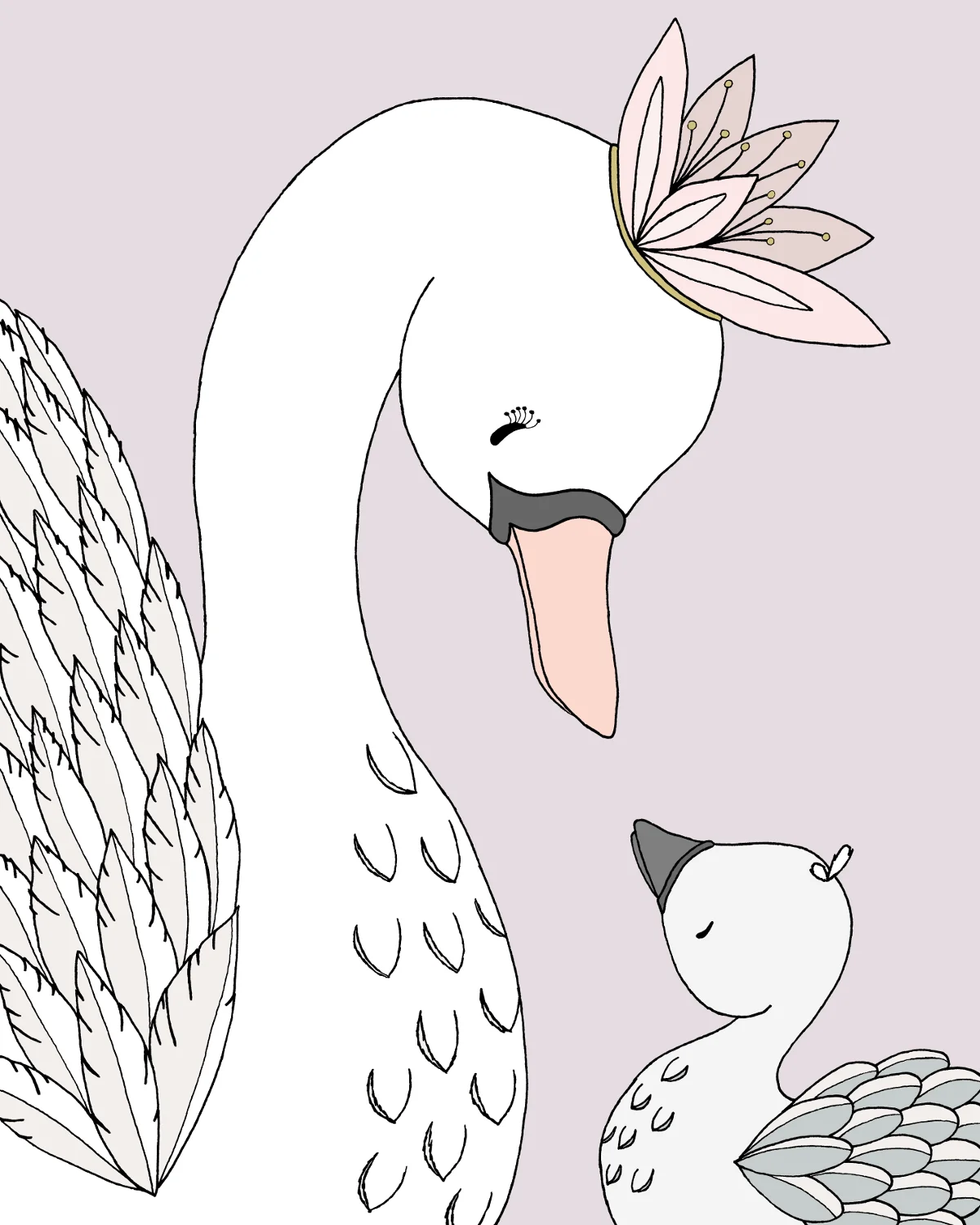 Swan Nursery Art - Swan Mama and Baby - My Darling - by Sweet Melody Designs