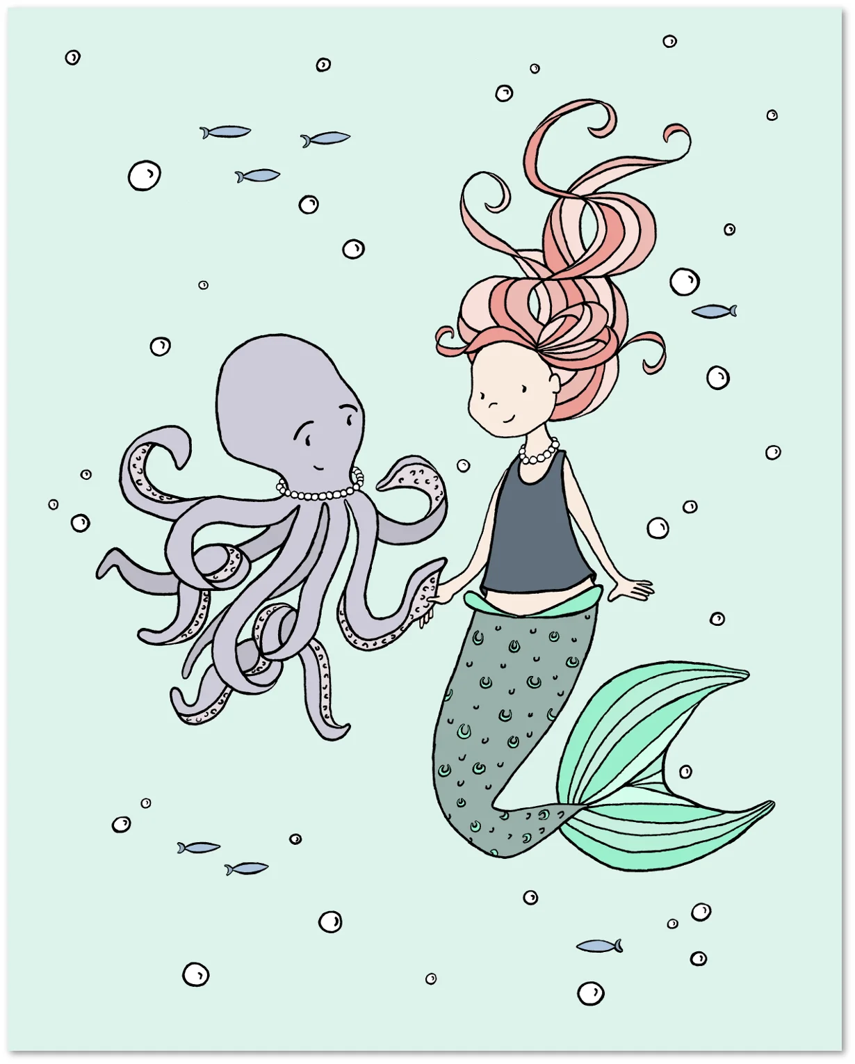 Mermaid Nursery Art -- Mermaid and Octopus Buddies - Under the Sea Nursery Decor - by Sweet Melody Designs