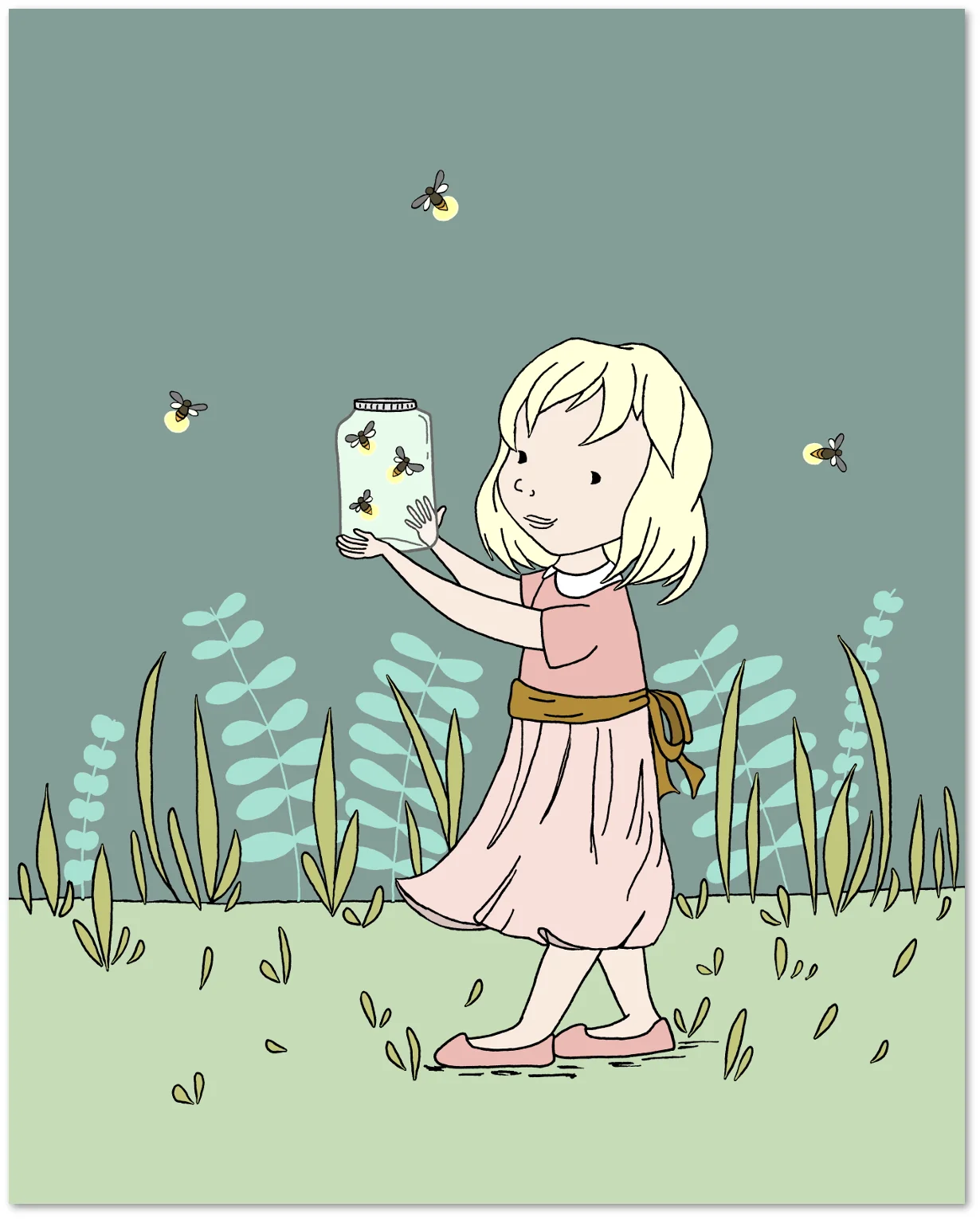 Girl Nursery Art - Catching Fireflies
