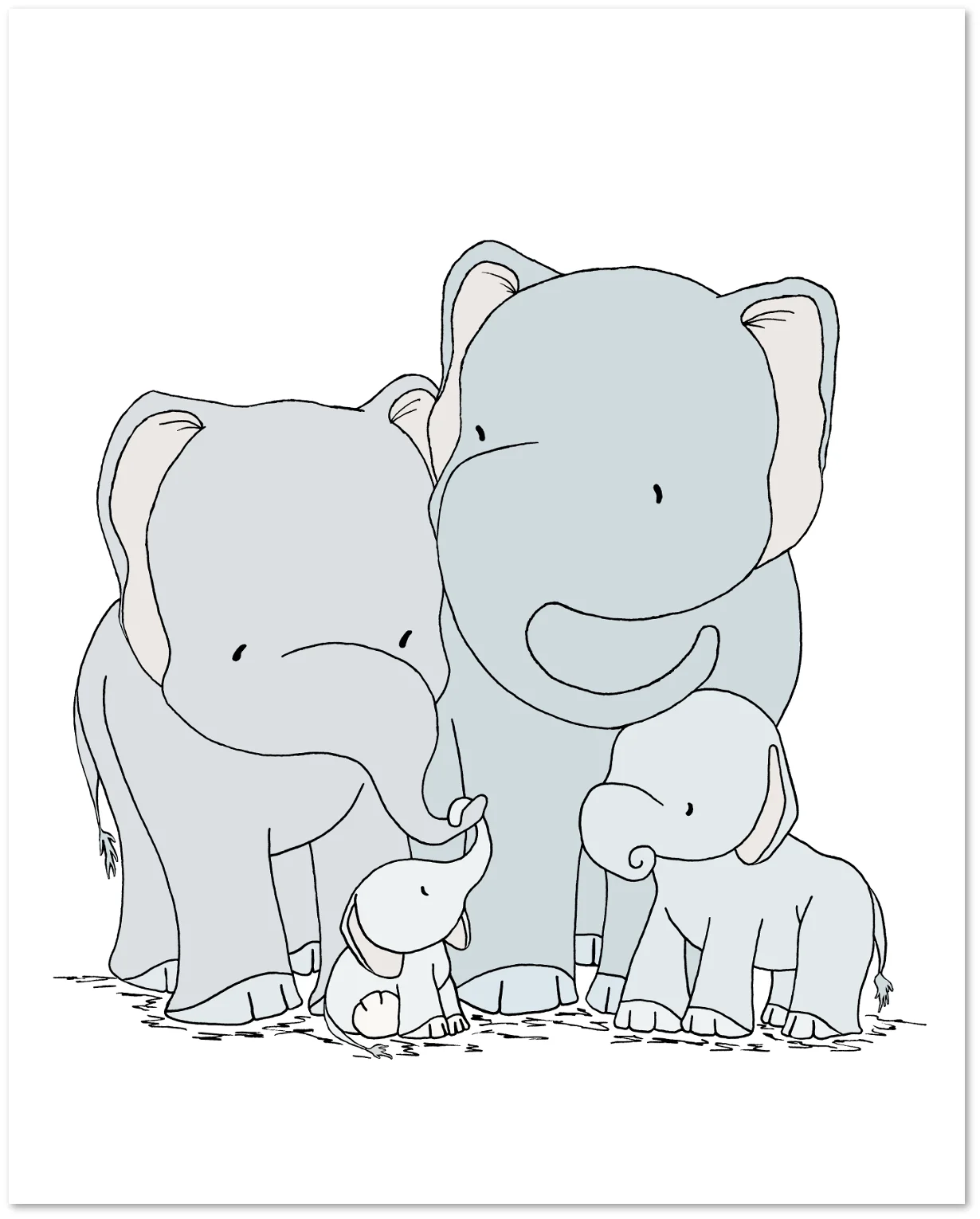 Elephant Nursery Art - Elephant Family of Four