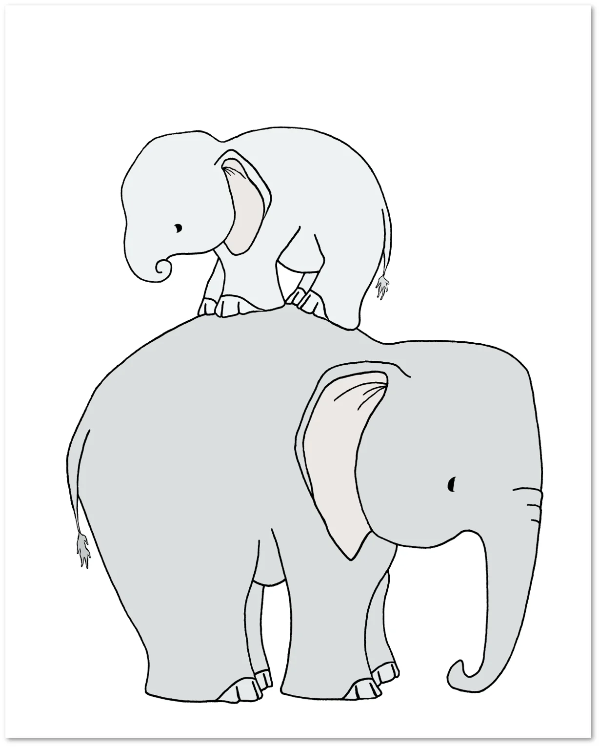 Elephant Nursery Art - Elephant Mama and Baby Stack