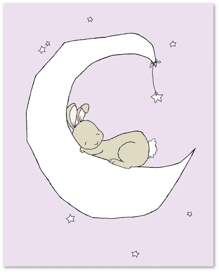 SET OF 3 - Bunny Moon and Stars - Purple and White