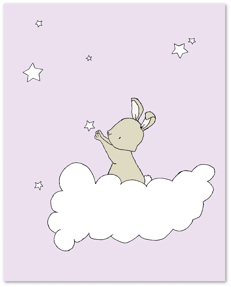 SET OF 3 - Bunny Moon and Stars - Purple and White