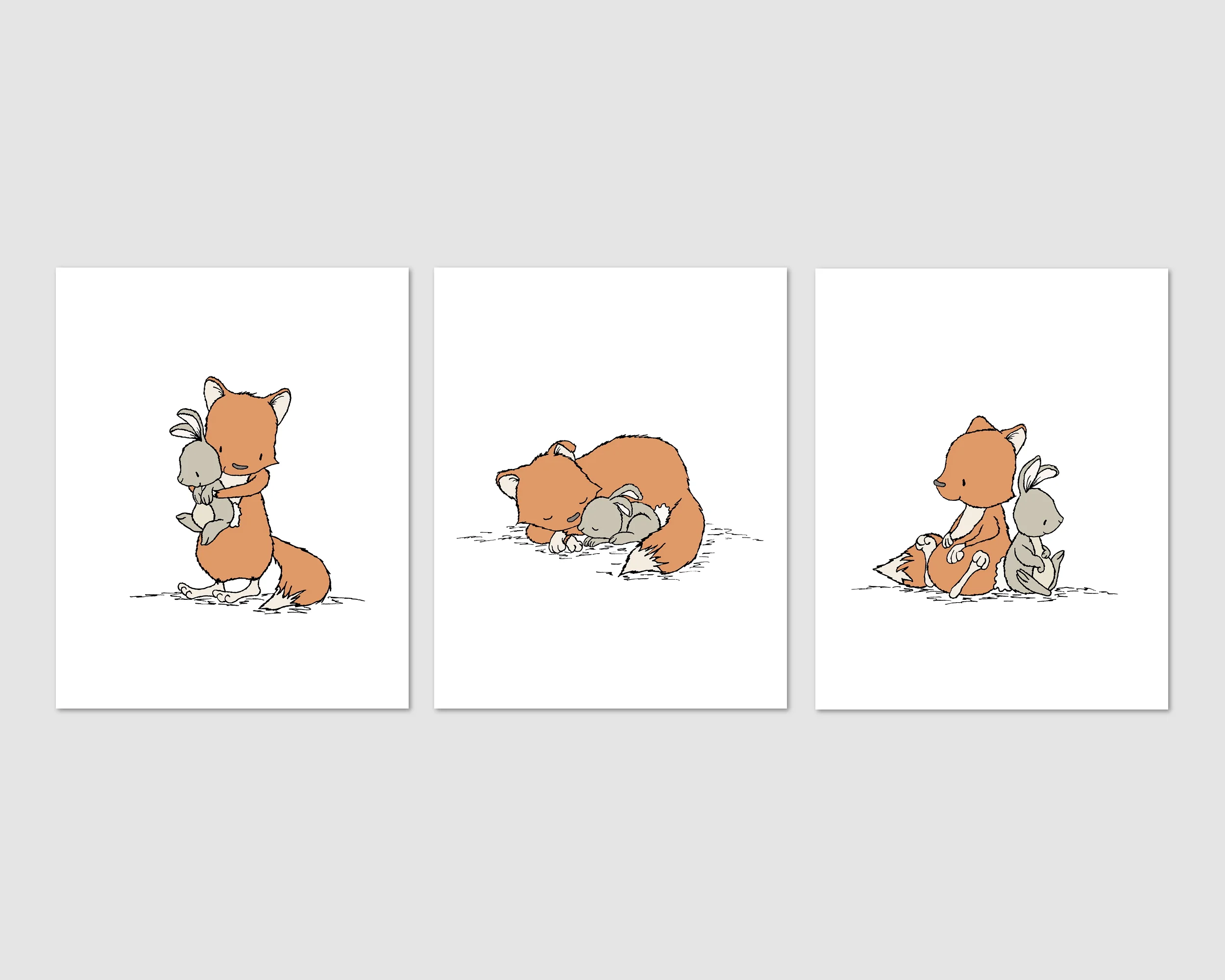 SET OF 3 - Fox and Bunny Friends - Woodland Nursery Art