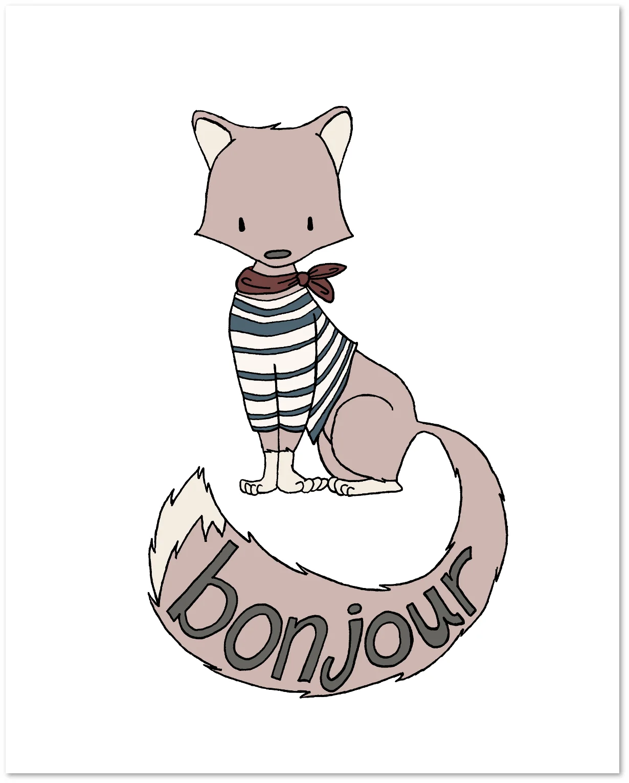 Children Art -- Bonjour Fox -- A Fox In Paris -- Travel Nursery Art -- Children Art -- Kids Wall Art -- Muted Colors