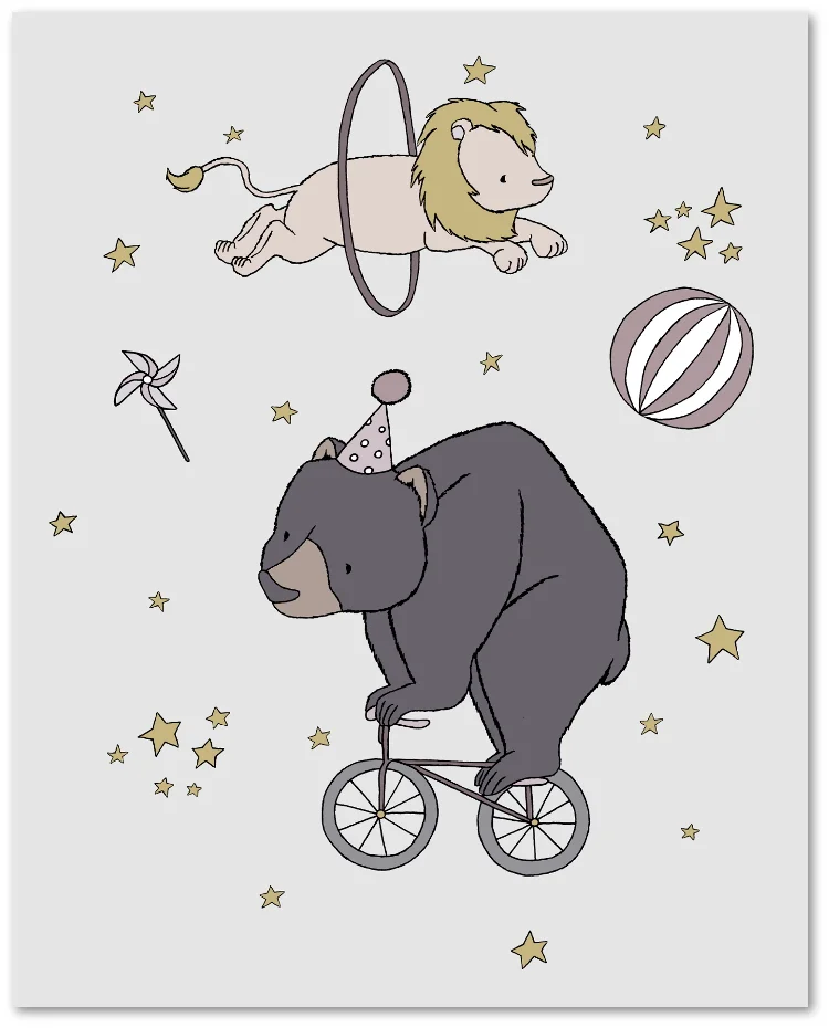 SET OF 3 - Circus Dreams - Circus Nursery Art - Gray and Mauve