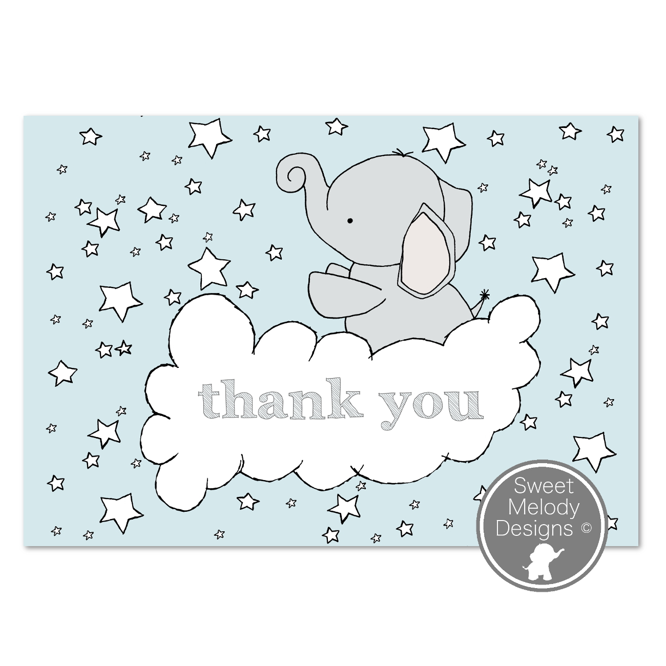 Printable Baby Shower Thank You Cards - Elephants and Stars - Blue — Sweet  Melody Designs Regarding Thank You Card Template For Baby Shower
