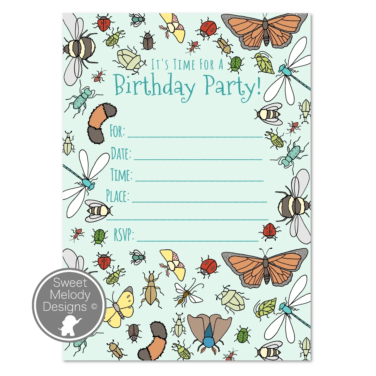 Printable Birthday Party Invitations - Instant Download - PDF Blank Invites - All About Bugs - Birthday Invites - Kid Birthday Party