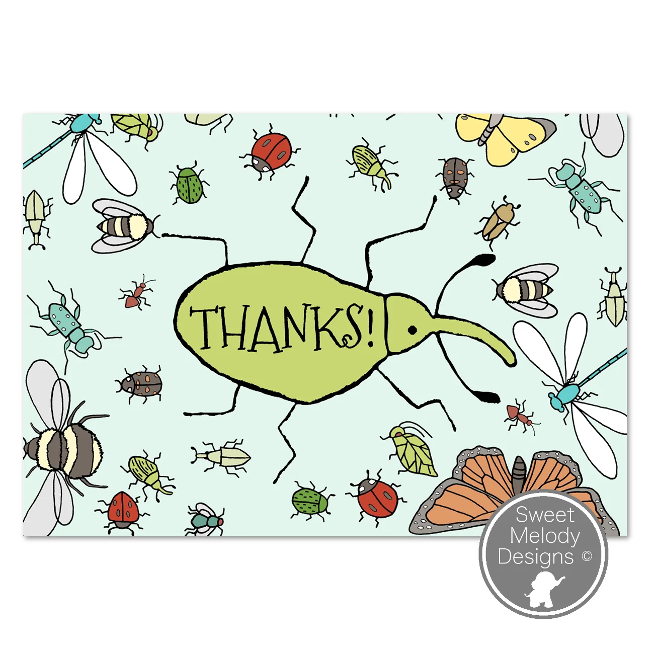 Printable Thank You Cards - Instant Download - PDF Blank Cards - Bugs - Kid Birthday Party