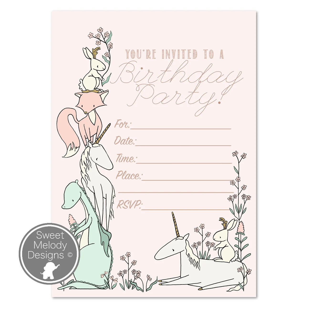 Printable Birthday Party Invitations - Instant Download - PDF Blank Invites - Enchanted - Birthday Invites - Girl Birthday Party