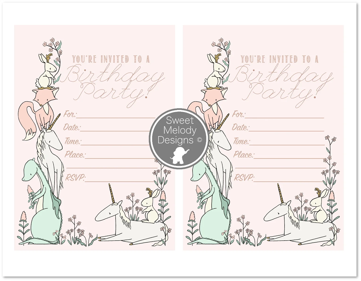 Printable Birthday Party Invitations - Instant Download - PDF Blank Invites - Enchanted - Birthday Invites - Girl Birthday Party