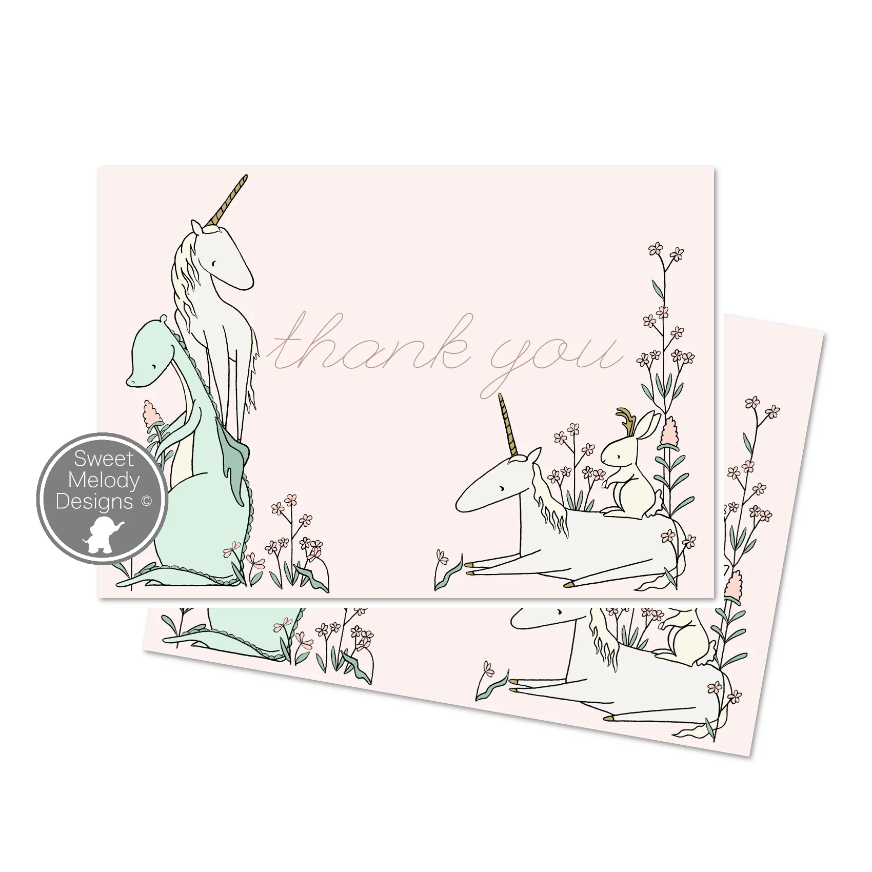 Printable Thank You Cards - Instant Download - PDF Blank Cards - Enchanted - Girl Birthday Party