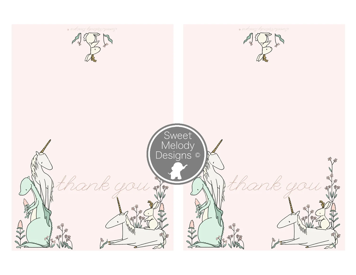 Printable Thank You Cards - Instant Download - PDF Blank Cards - Enchanted - Girl Birthday Party