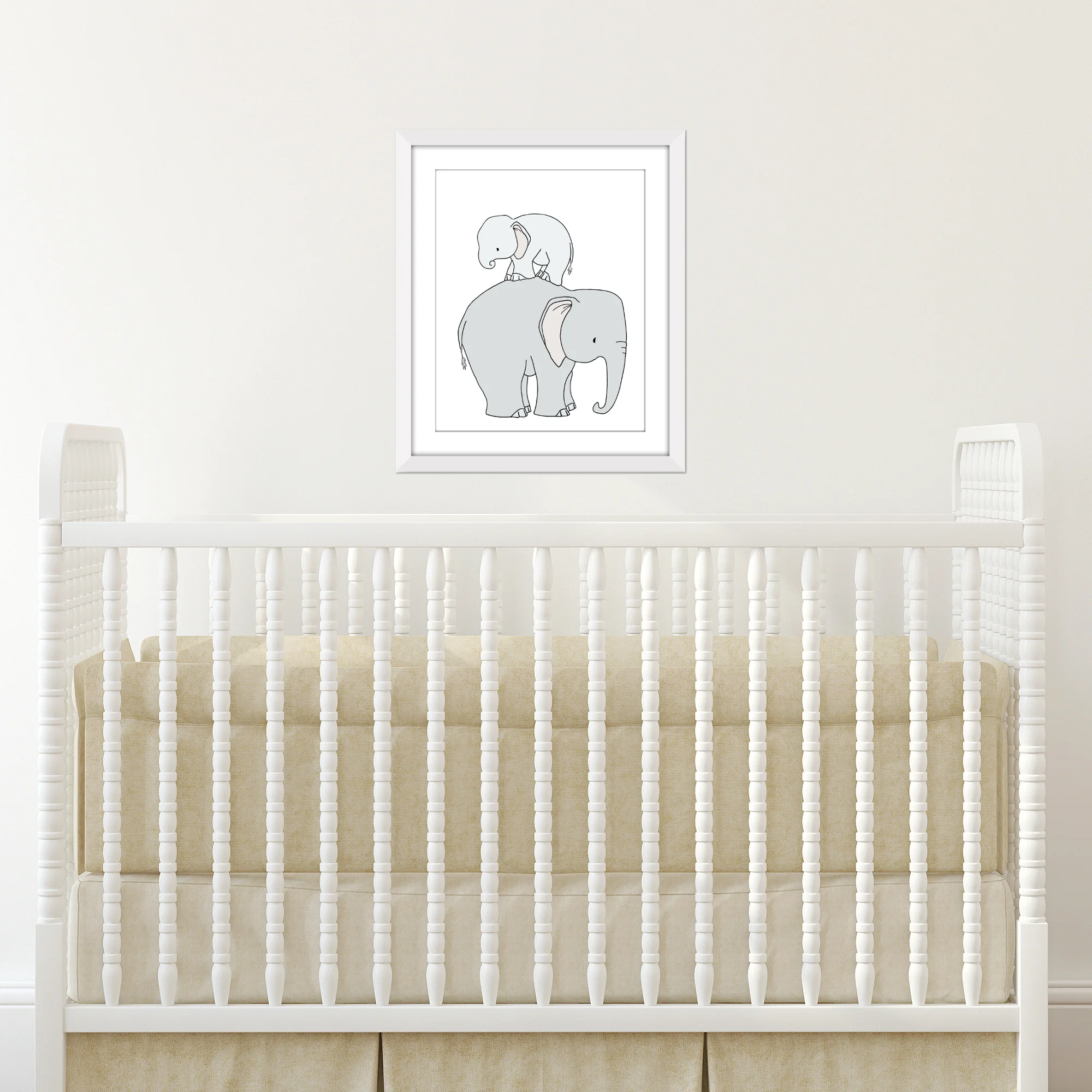 Elephant Nursery Art - Elephant Mama and Baby Stack