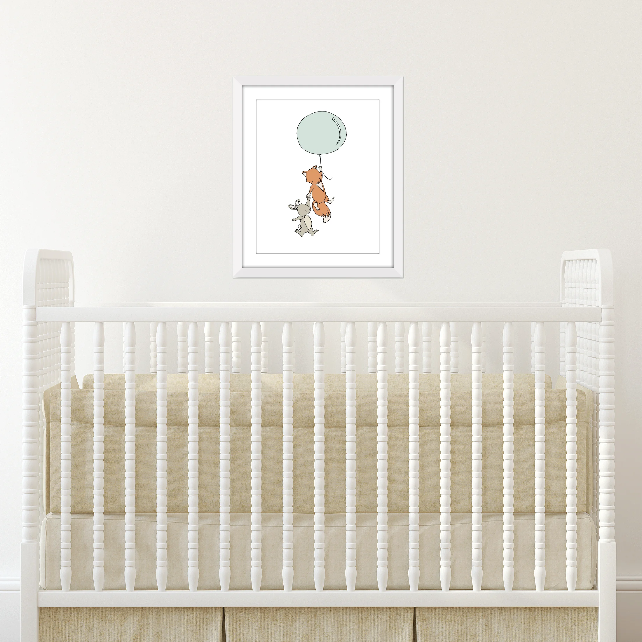 Woodland Nursery Art - Fox and Bunny Balloon - by Sweet Melody Designs