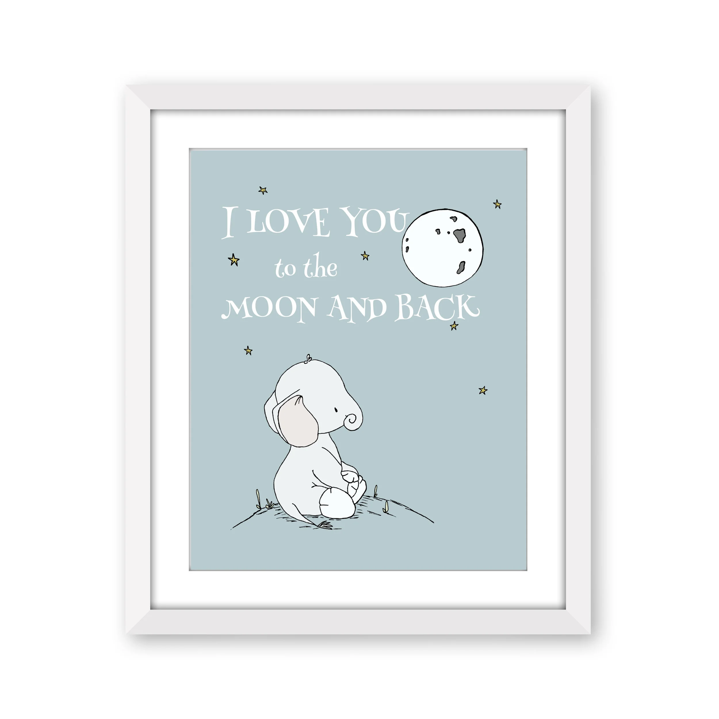 Elephant Nursery Art - Elephant Sees the Moon - I Love You to the Moon and Back