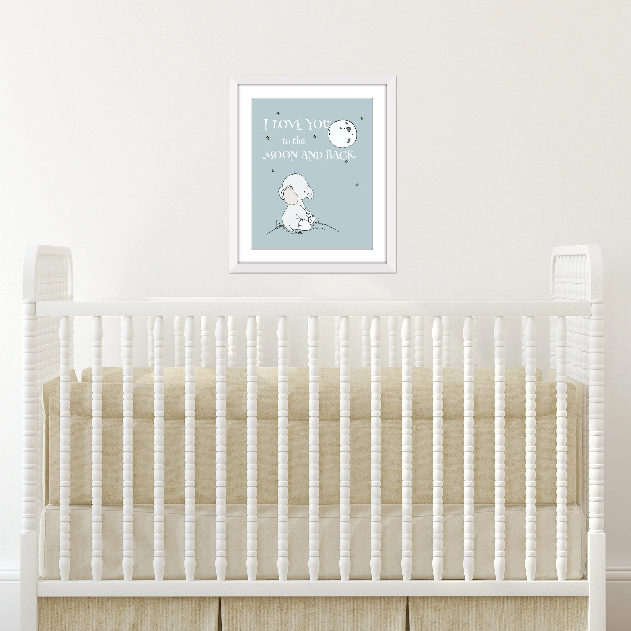 Elephant Nursery Art - Elephant Sees the Moon - I Love You to the Moon and Back