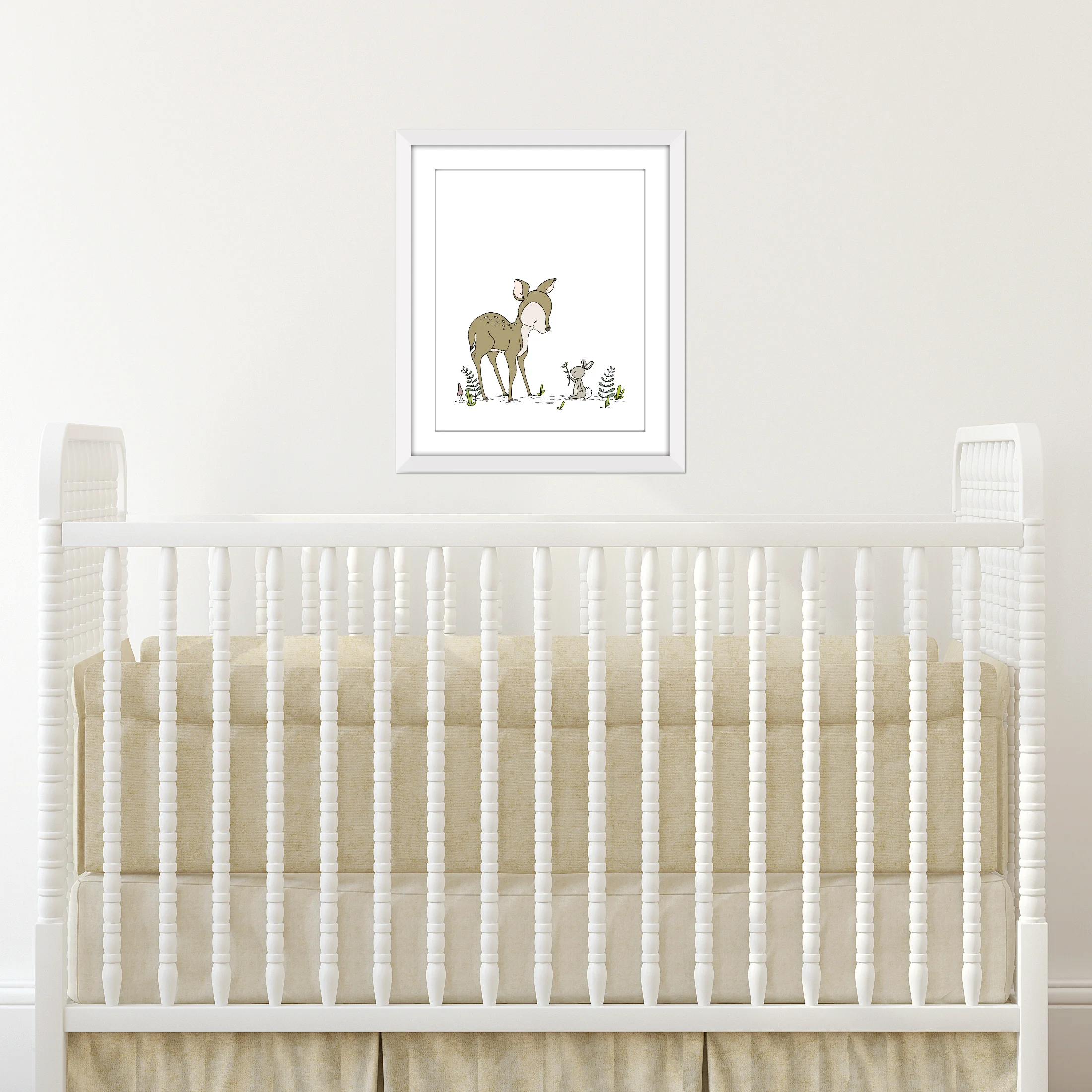 Woodland Nursery Art - Deer and Bunny Friends - Flower Gift - Deer Nursery Art - by Sweet Melody Designs