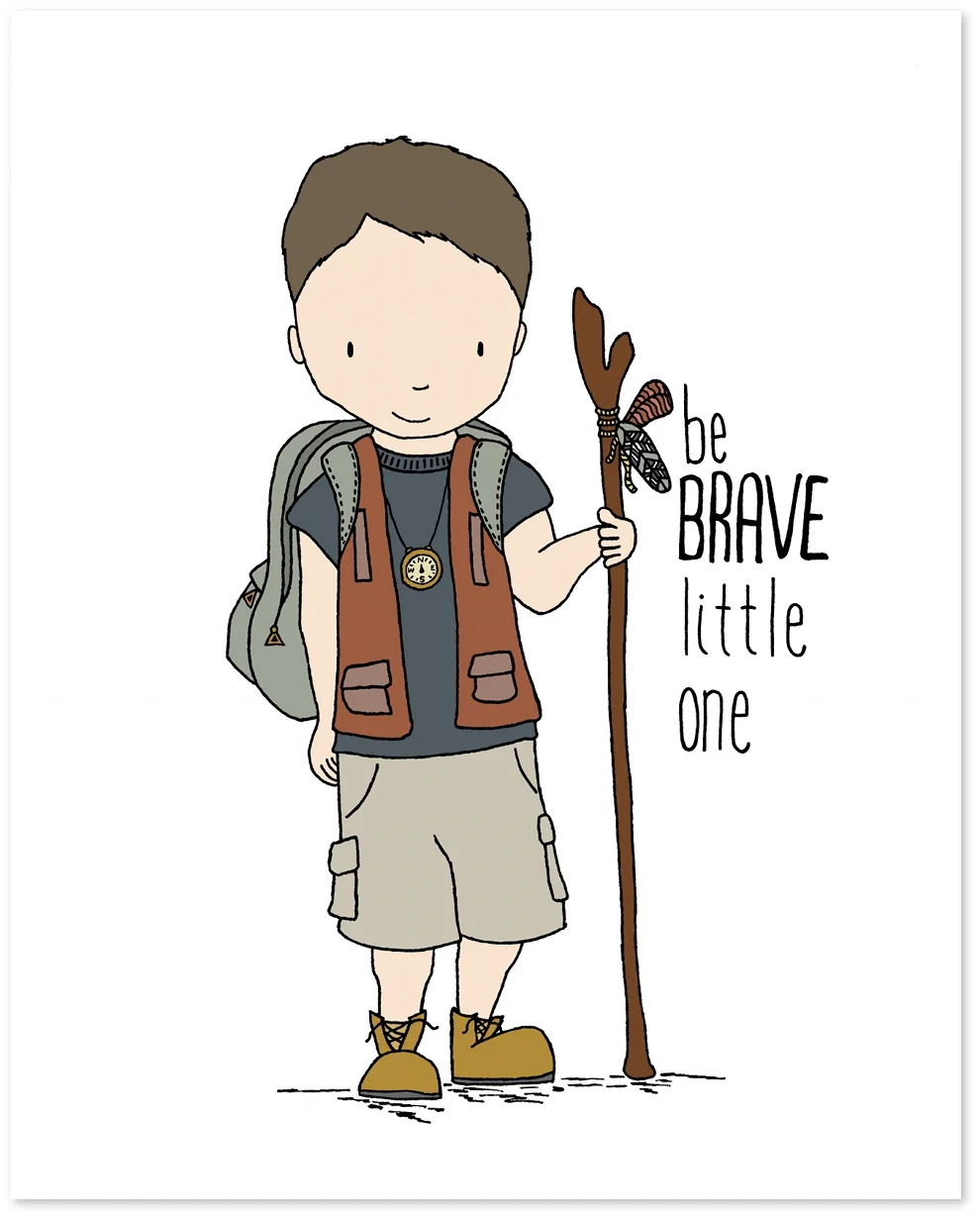 Woodland Nursery Art - Be Brave Little One - Boy Explorer - by Sweet Melody Designs