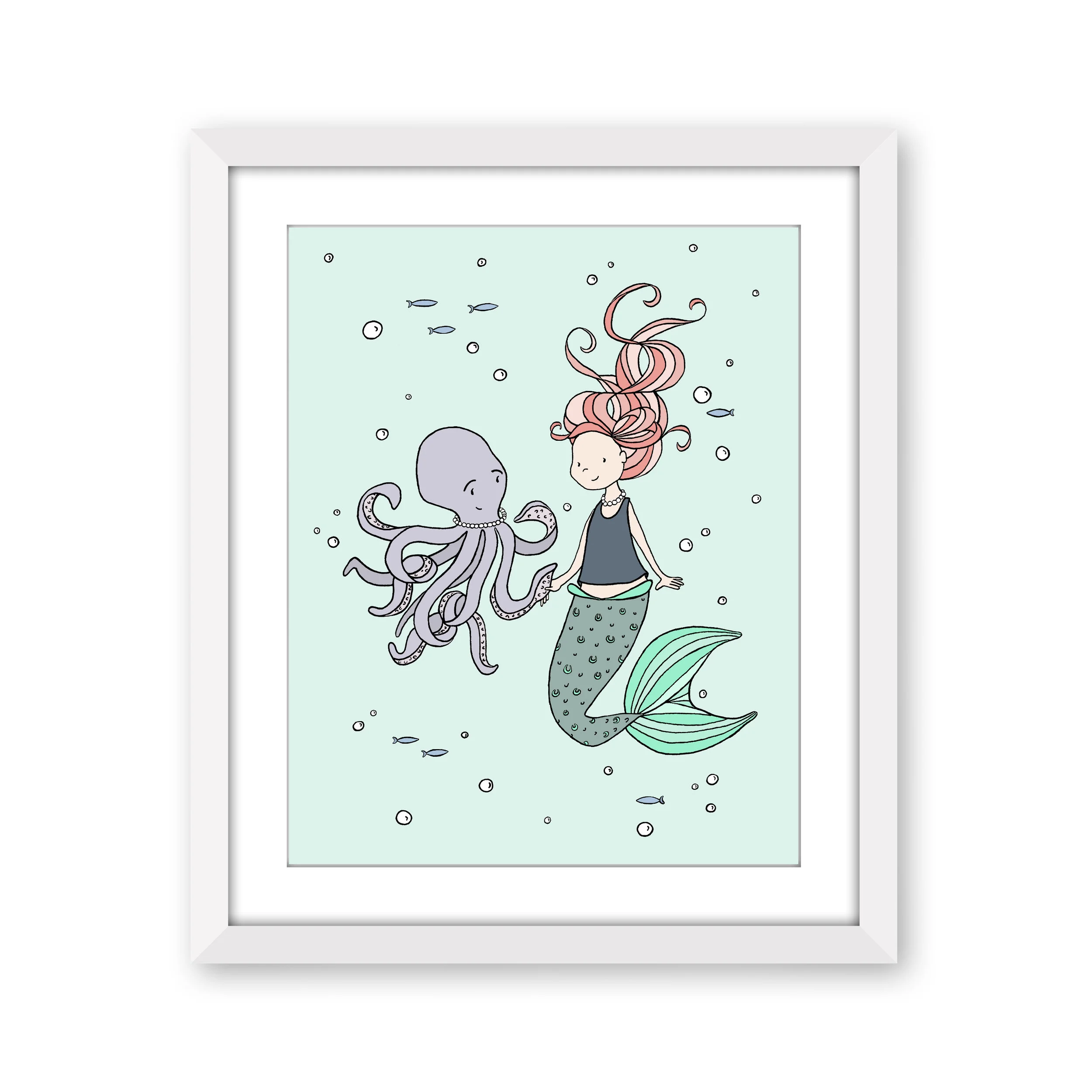 Mermaid Nursery Art -- Mermaid and Octopus Buddies - Under the Sea Nursery Decor - by Sweet Melody Designs
