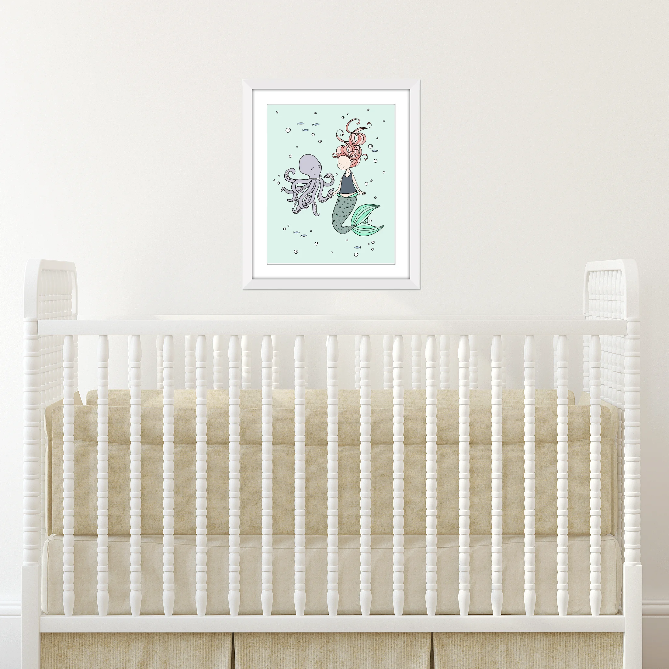 Mermaid Nursery Art -- Mermaid and Octopus Buddies - Under the Sea Nursery Decor - by Sweet Melody Designs